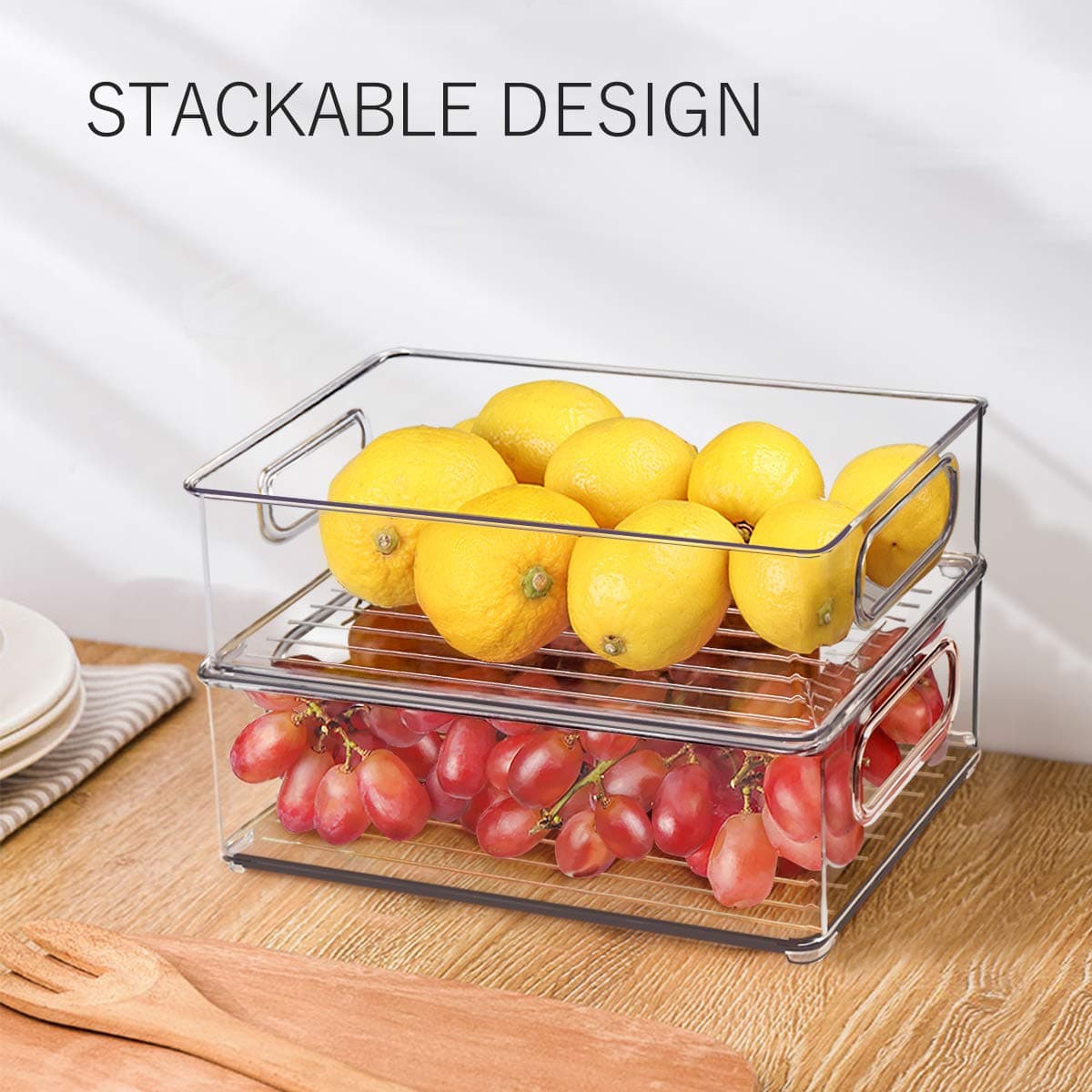 Stackable Refrigerator Organizer Bins, 6-Pack Clear Kitchen Containers - Thumbnail 2