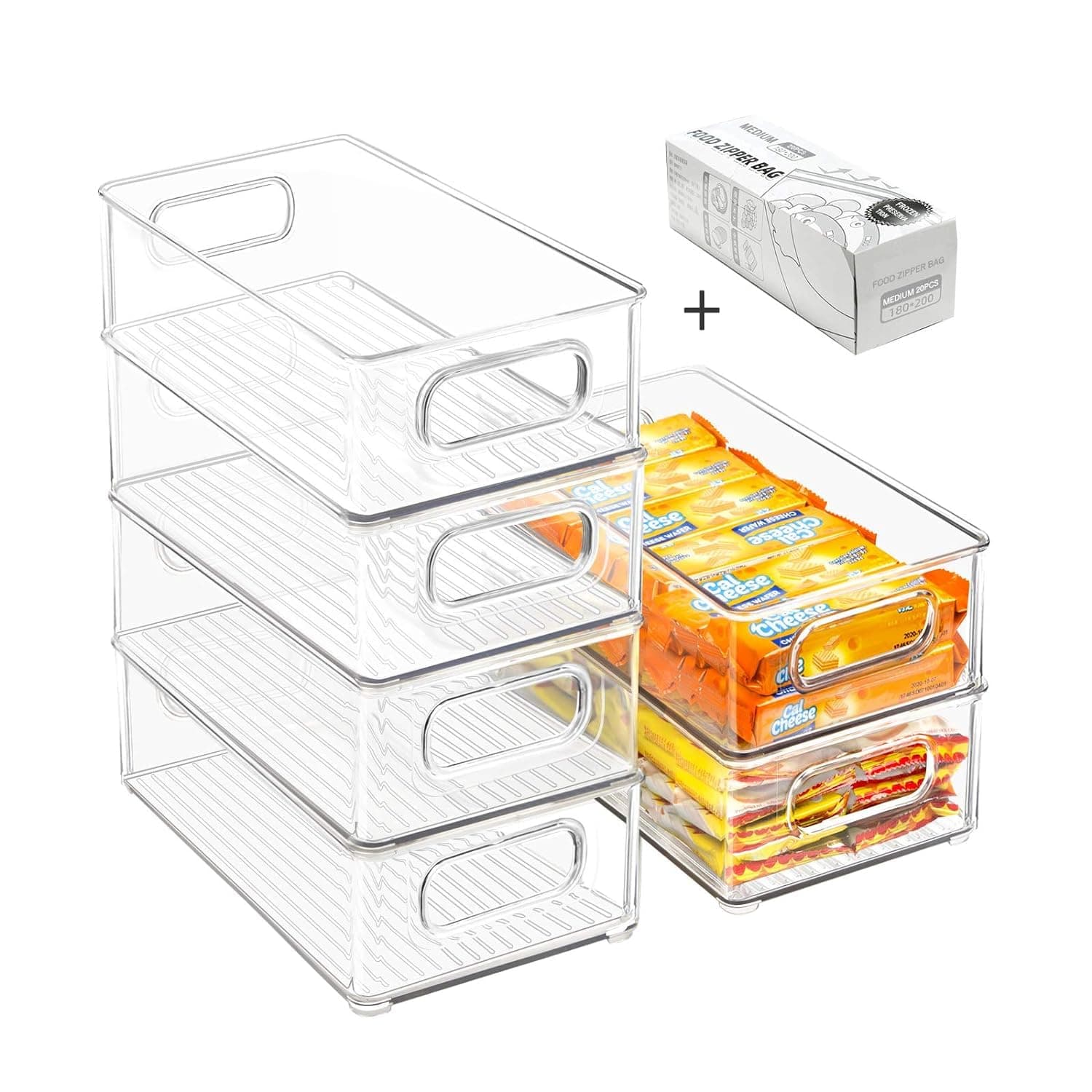 Stackable Refrigerator Organizer Bins, 6-Pack Clear Kitchen Containers - Thumbnail 4