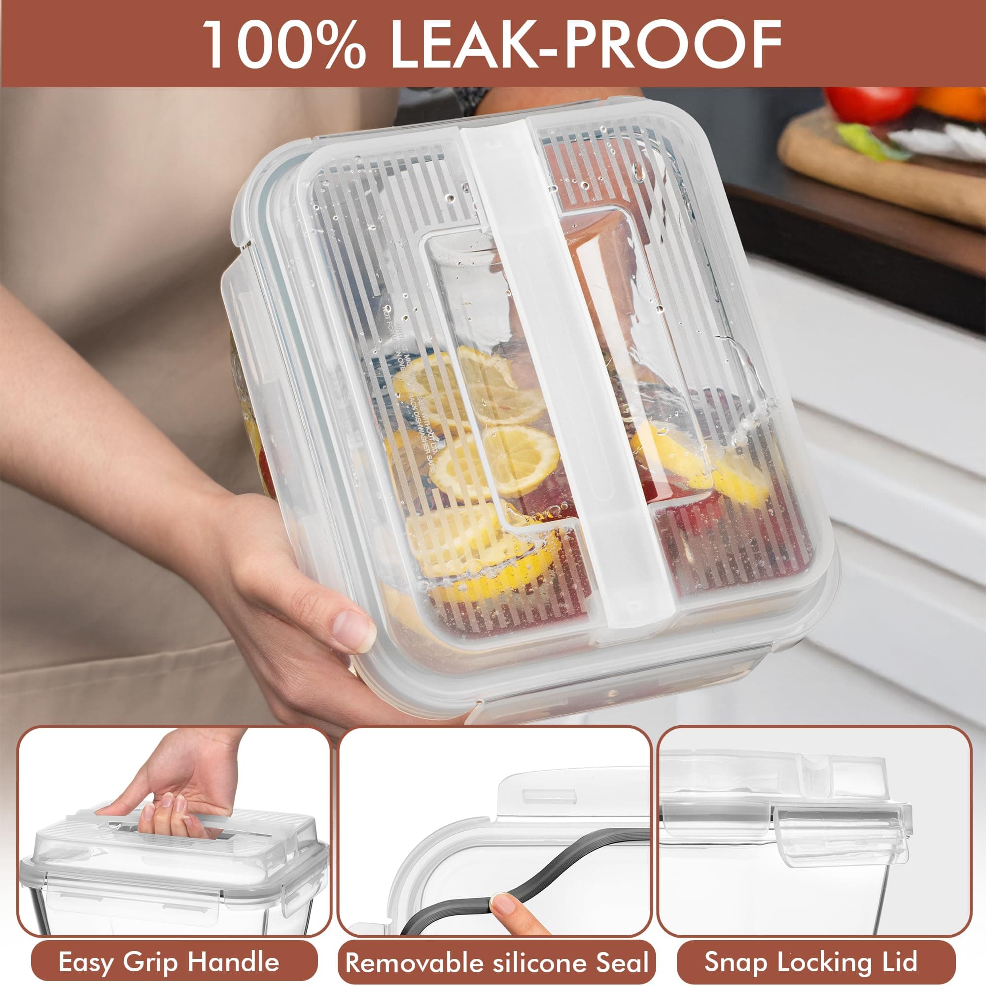 Razab 17 Cup 132 Oz Glass Food Storage Container Leakproof Lid - Thumbnail 4