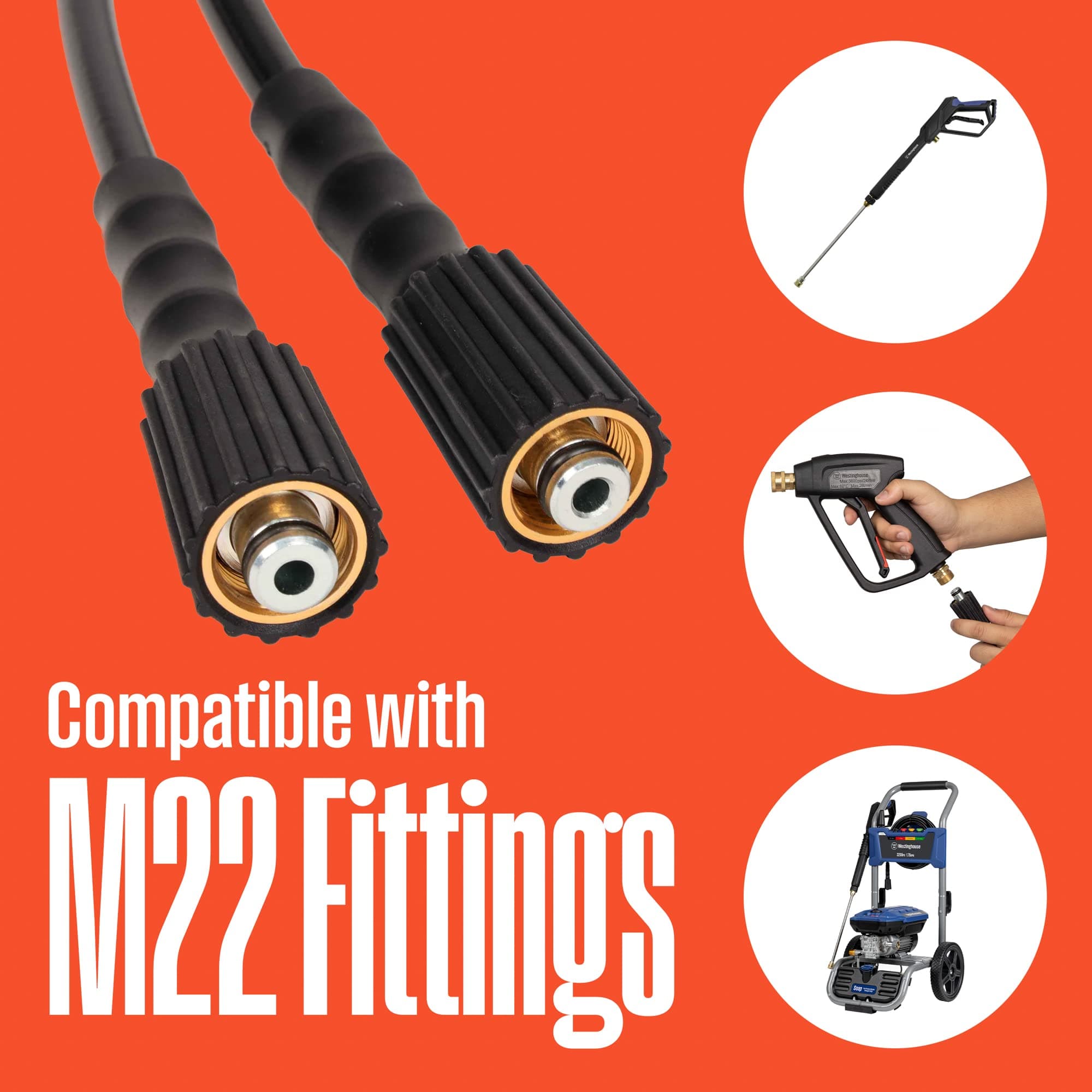 Westinghouse 50 ft PVC Pressure Washer Hose - 3400 Max PSI - For Gas and Electri - Thumbnail 3