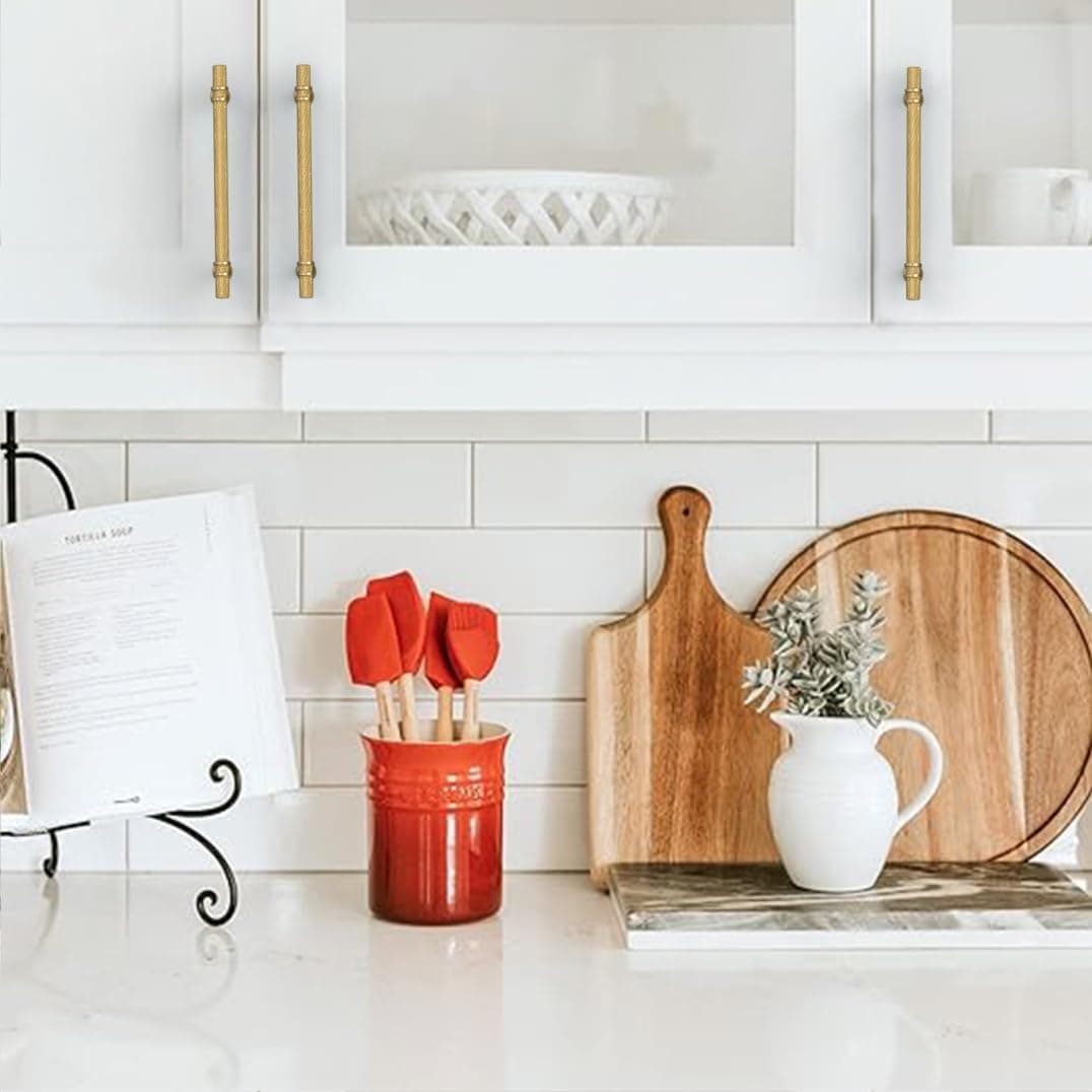 Asidrama 10 Pack 6.3 Inch(160mm) Knurled Champagne Bronze Kitchen Cabinet Handle - Thumbnail 4