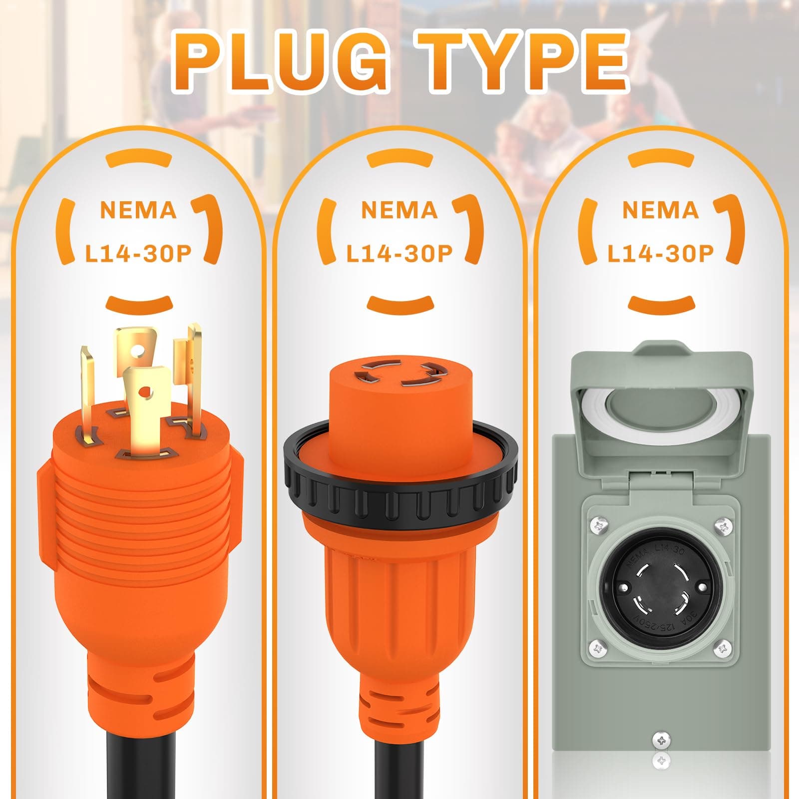 WELLUCK 30 Amp Emergency Power Combo Kit with L14-30P Inlet Box and 15 FT Power - Thumbnail 5