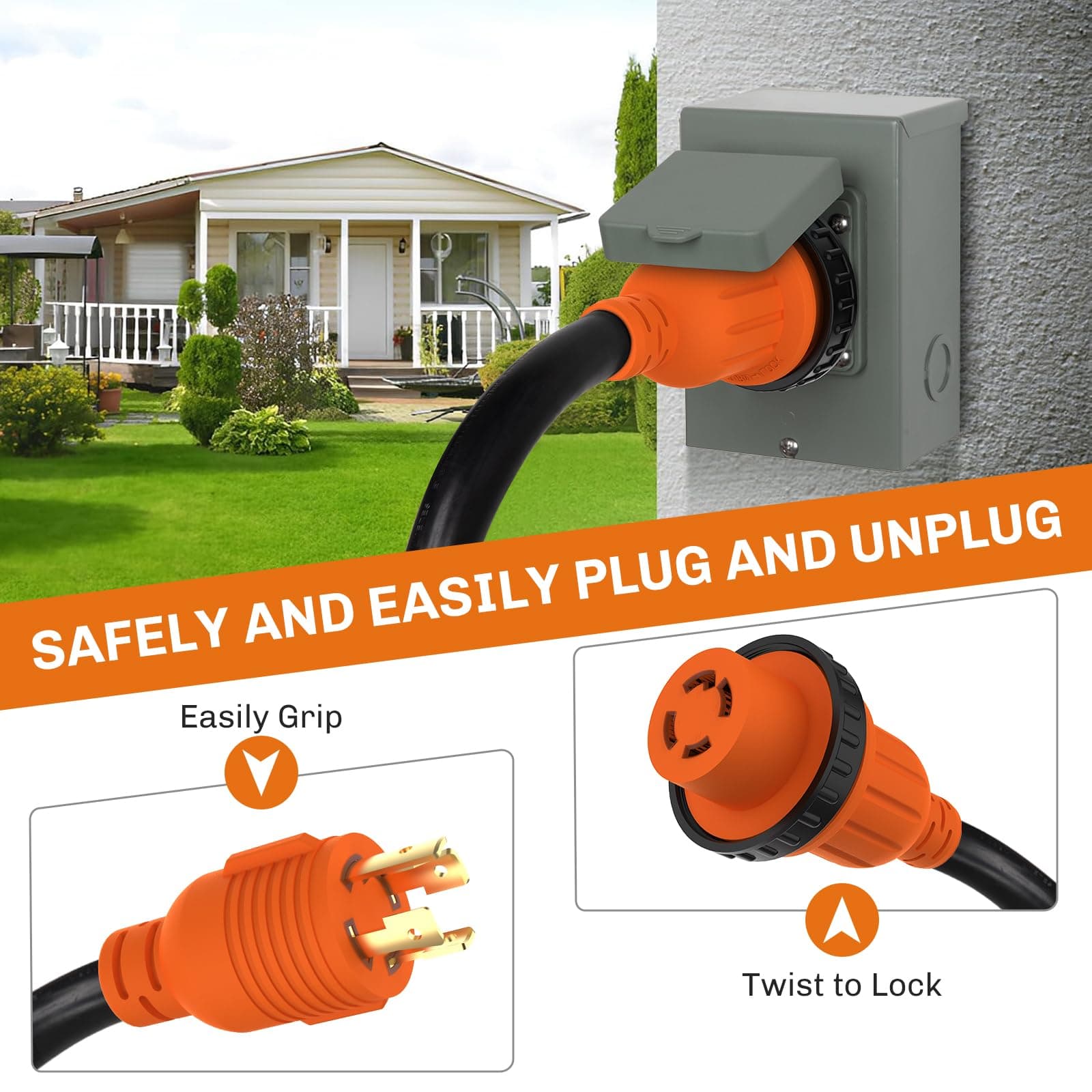 WELLUCK 30 Amp Emergency Power Combo Kit with L14-30P Inlet Box and 15 FT Power - Thumbnail 6