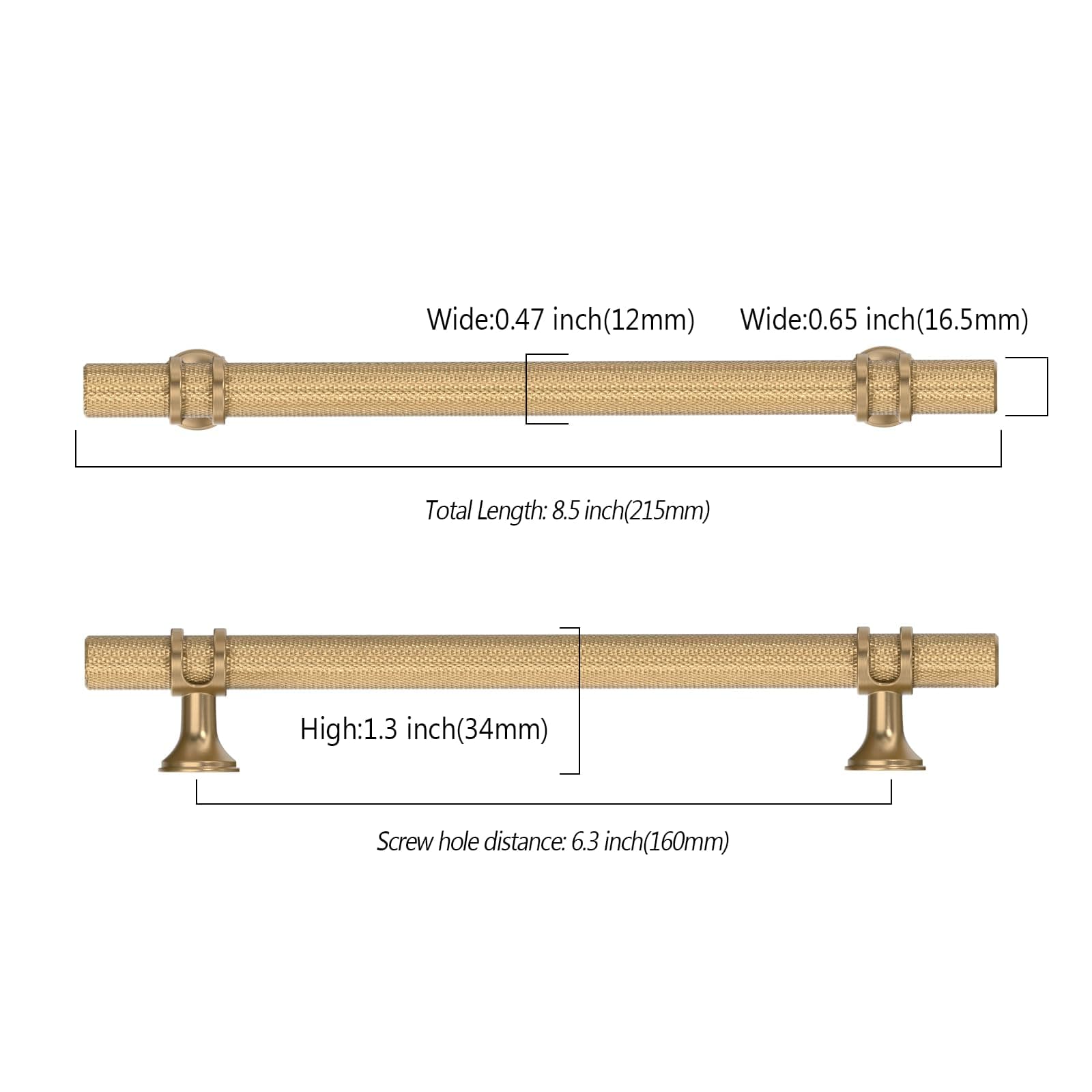 Asidrama 10 Pack 6.3 Inch(160mm) Knurled Champagne Bronze Kitchen Cabinet Handle - Thumbnail 2