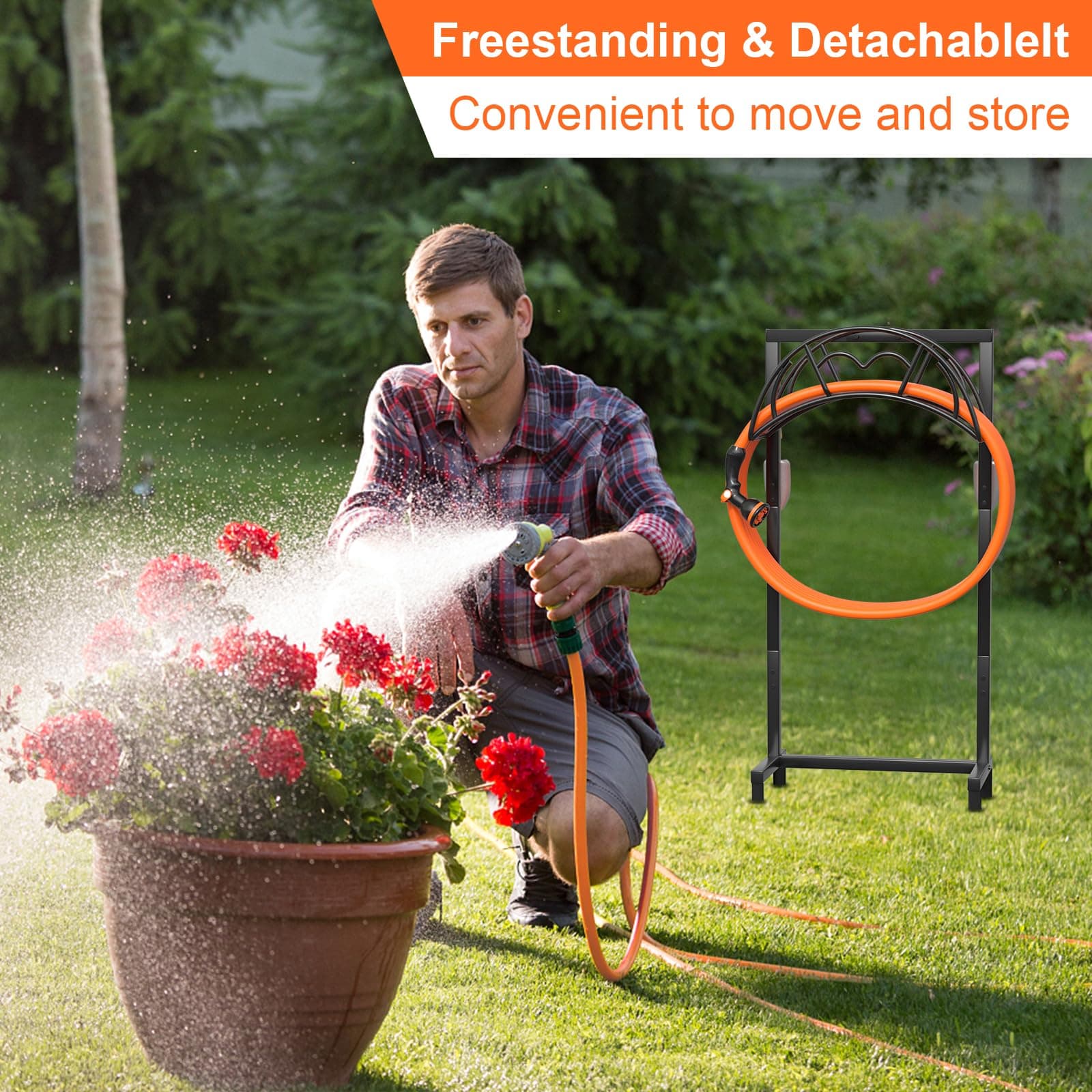 VyGrow Heavy Duty Freestanding Garden Hose Holder - 150ft Capacity, Outdoor - Thumbnail 5