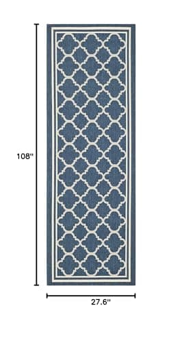 SAFAVIEH Washable Rug Outdoor Courtyard Collection Runner - 2'3" x 9', Navy & Be - Thumbnail 2