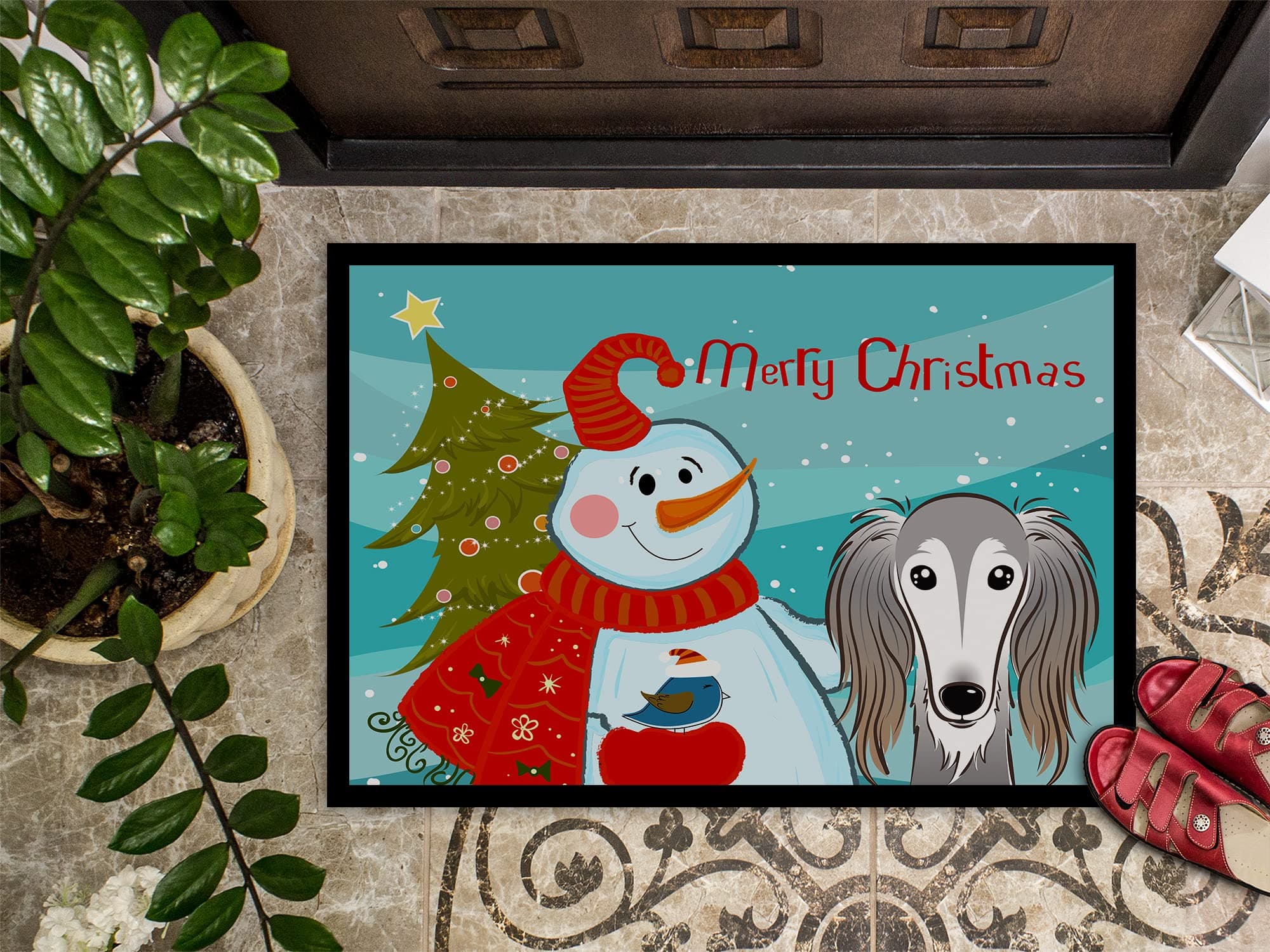 Caroline's Treasures BB1849MAT Snowman with Saluki Doormat 18x27 Front Door Mat - Thumbnail 3