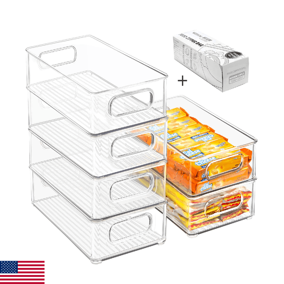 Stackable Refrigerator Organizer Bins, 6-Pack Clear Kitchen Containers - Image 1
