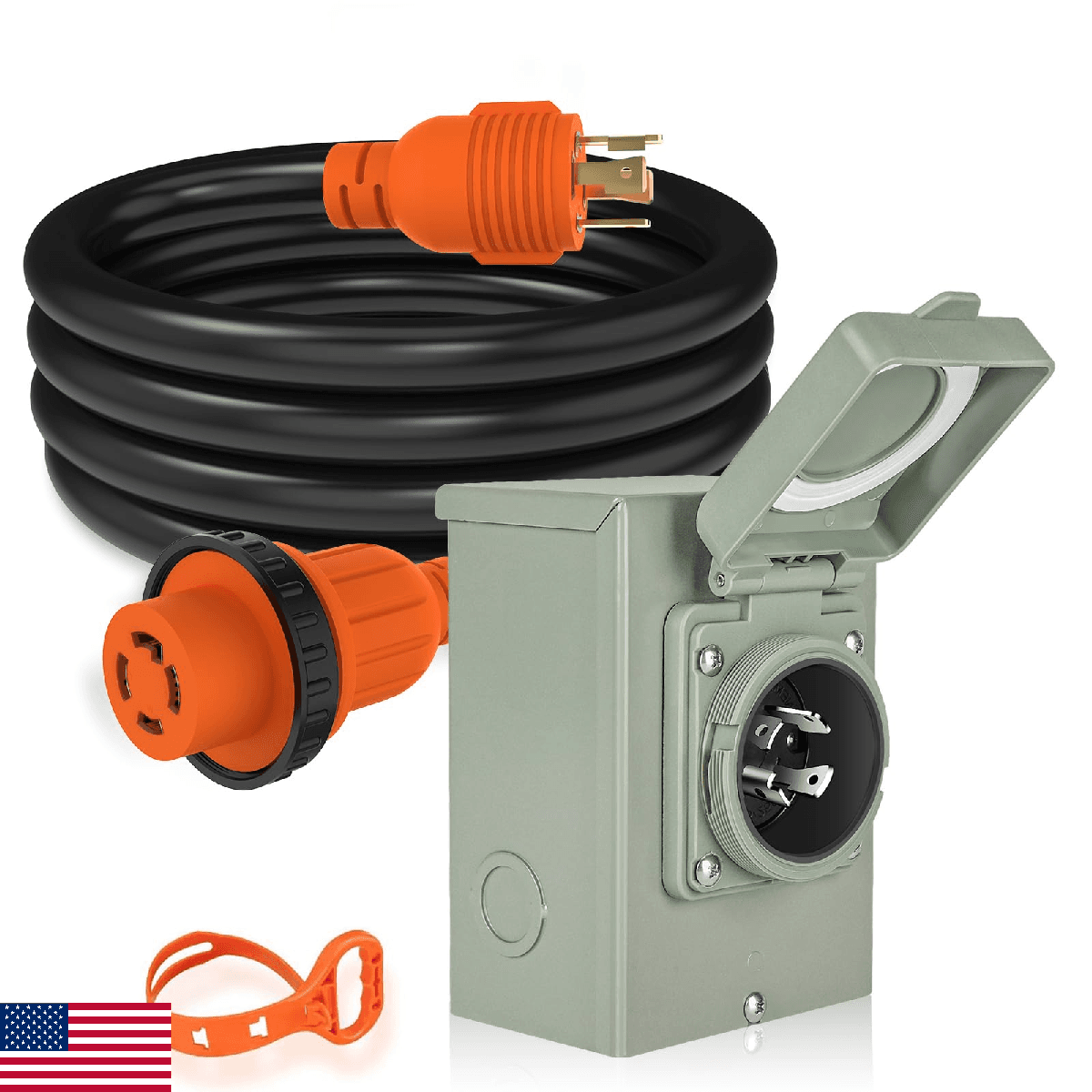 WELLUCK 30 Amp Emergency Power Combo Kit with L14-30P Inlet Box and 15 FT Power - Image 1