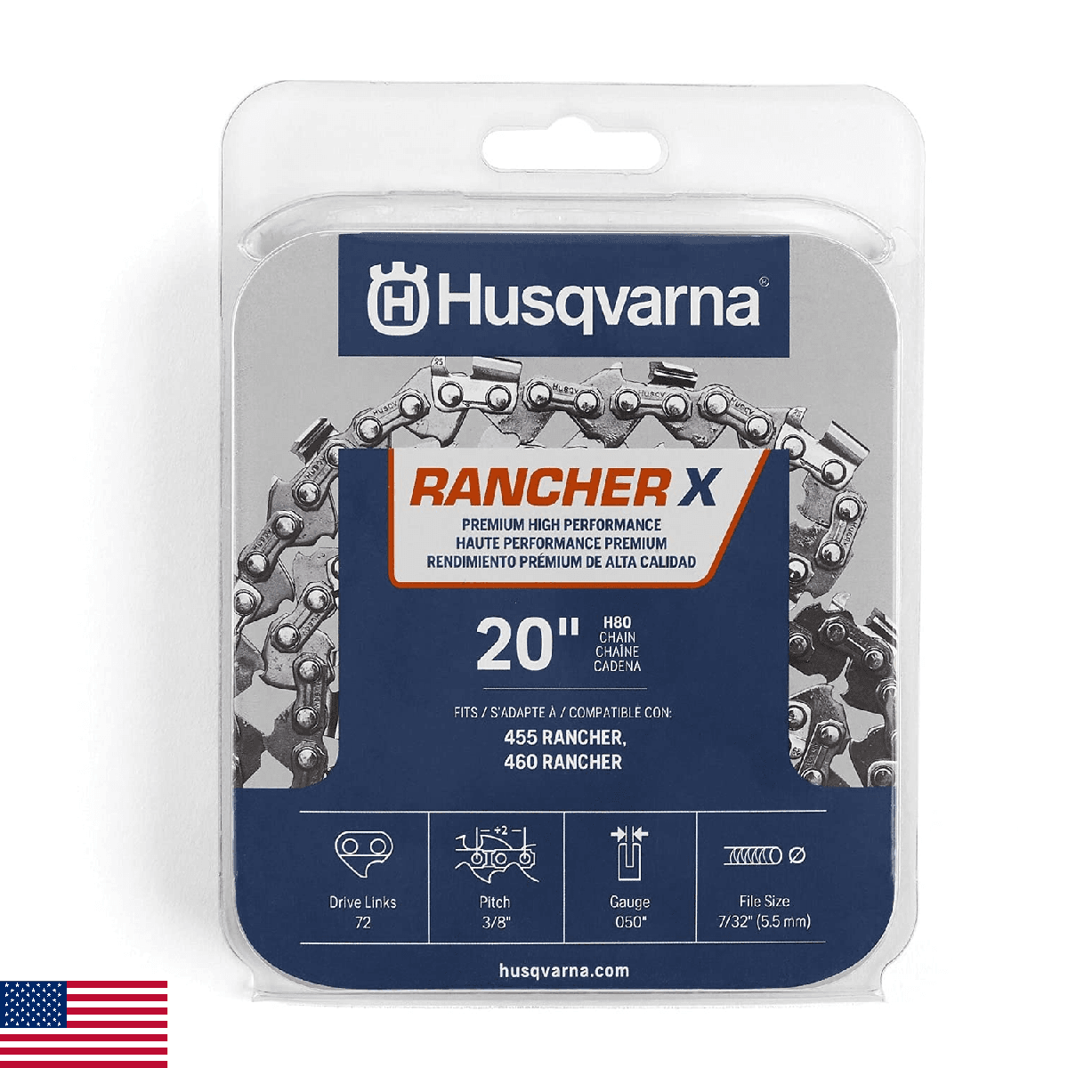 Husqvarna 531300441 H-80 Chainsaw Chain, Orange/Gray 20 inches - Image 1