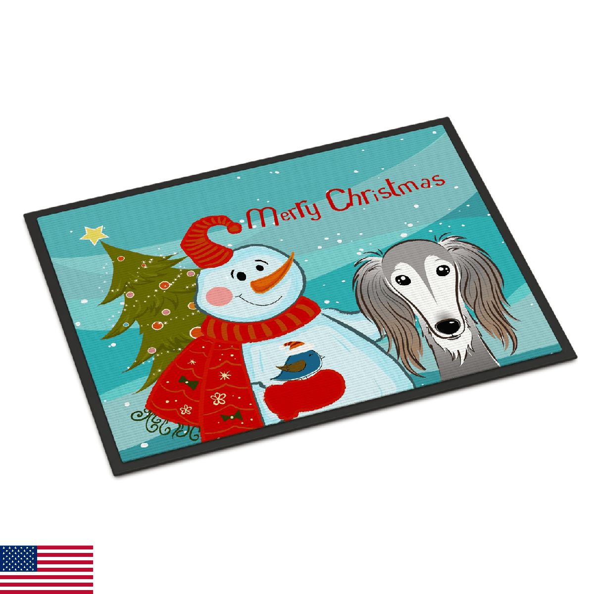 Caroline's Treasures BB1849MAT Snowman with Saluki Doormat 18x27 Front Door Mat - Image 1