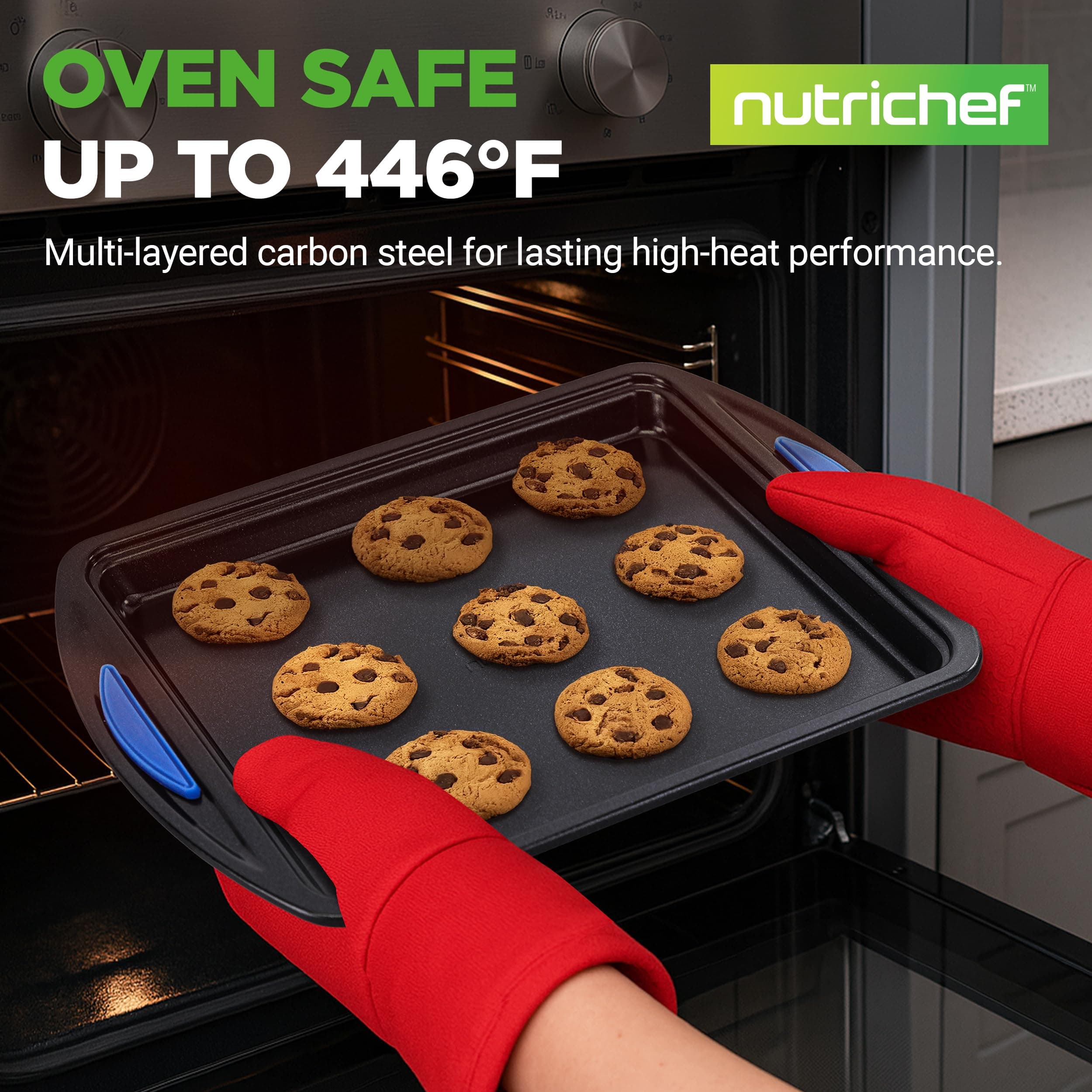 NutriChef 3-Piece Nonstick Cookie Sheets for Baking – Carbon Steel Stackable Bak - Thumbnail 2