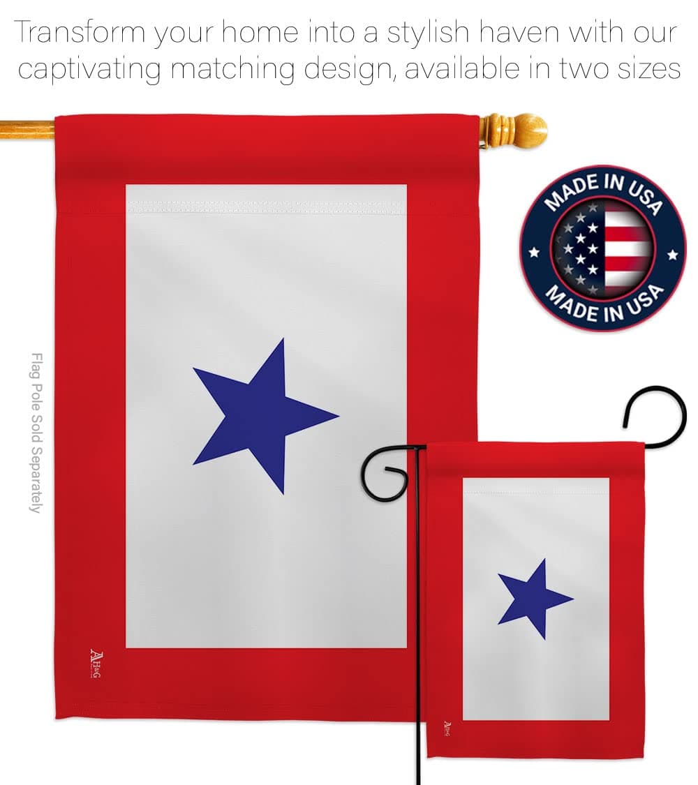 Blue Star Flag For Military Family Deployment With Pole Set Stand Outside House - Thumbnail 4