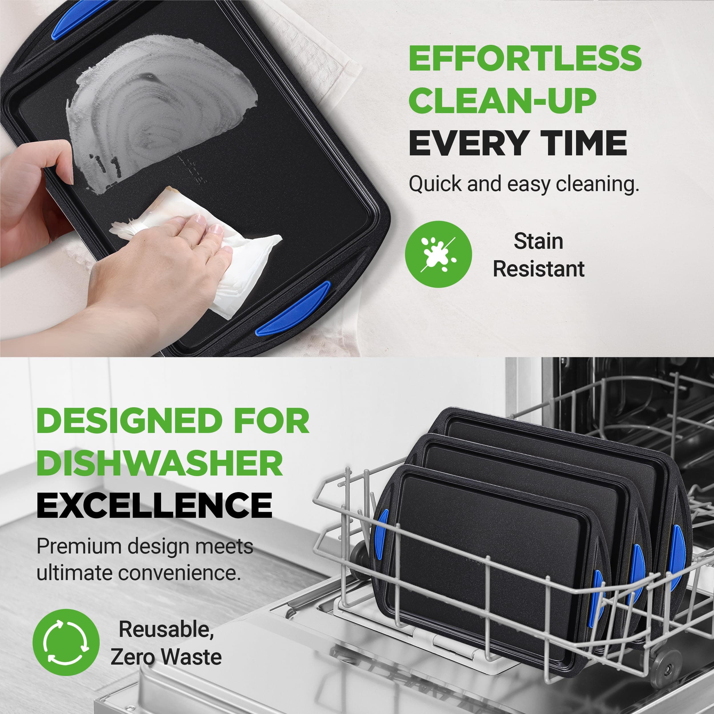 NutriChef 3-Piece Nonstick Cookie Sheets for Baking – Carbon Steel Stackable Bak - Thumbnail 7