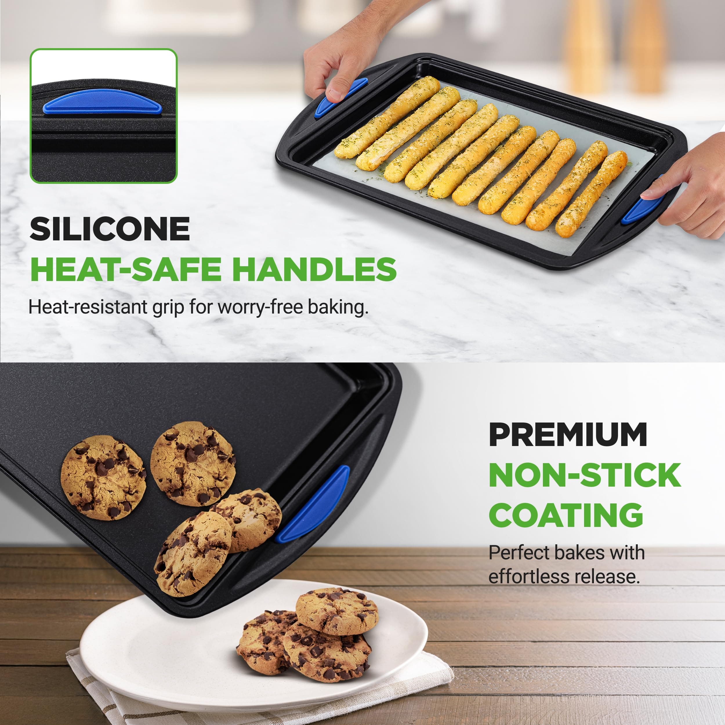 NutriChef 3-Piece Nonstick Cookie Sheets for Baking – Carbon Steel Stackable Bak - Thumbnail 6