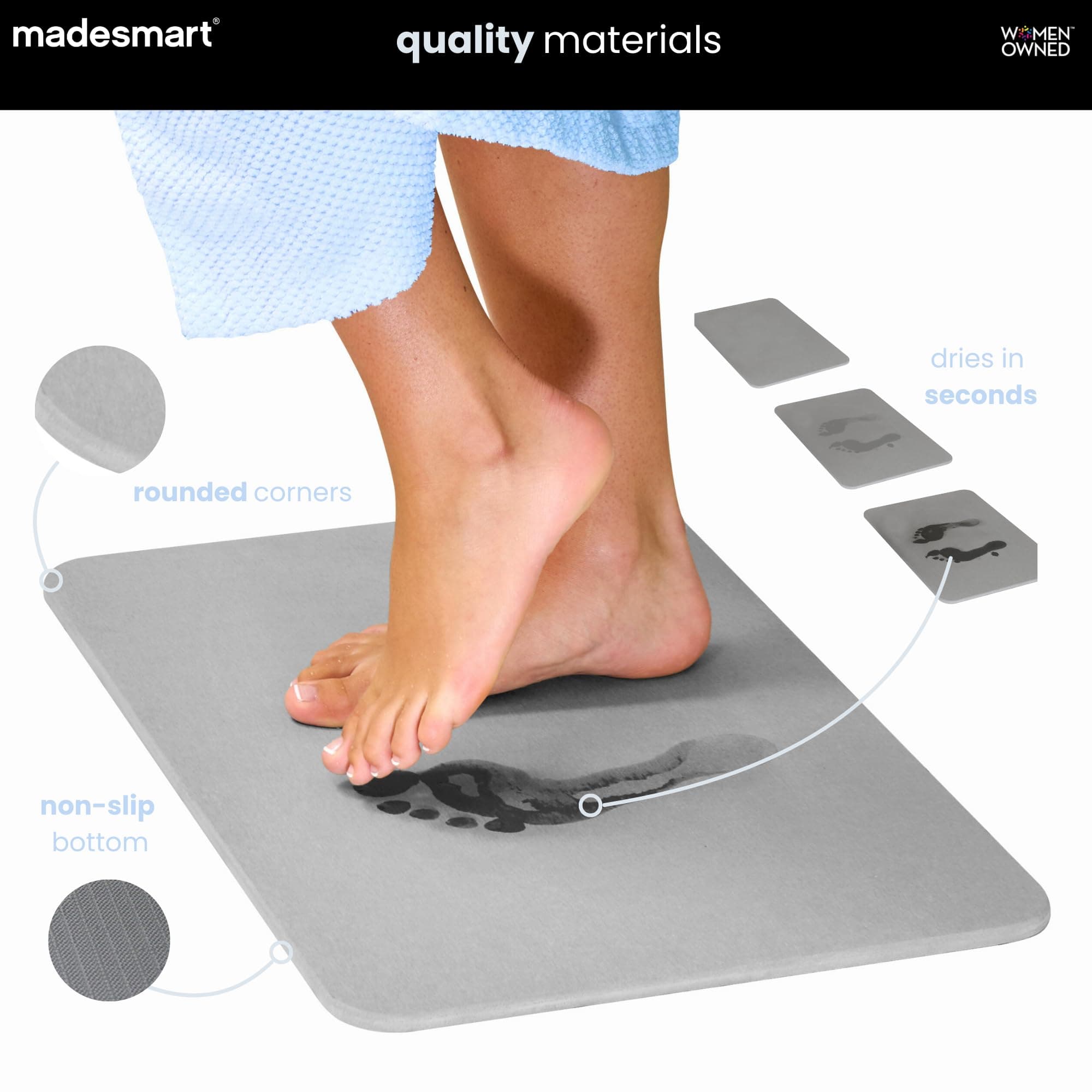 Madesmart Stone Bath Mat Diatomaceous Earth Shower Mat Non-Slip Super Absorbent - Thumbnail 5