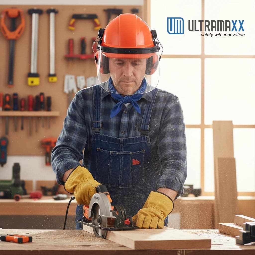 UM ULTRAMAXX 6-in-1 Chainsaw Helmet with Polycarbonate Clear Visor and Ear Muffs - Thumbnail 4