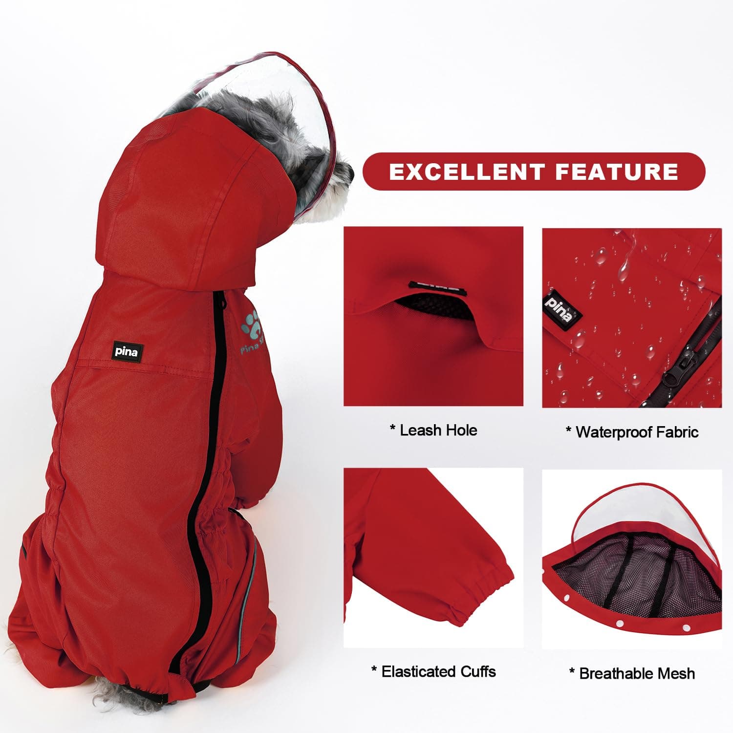 PINA Dog Raincoat, Waterproof Dog Rain Jacket with Hood, Lightweight Dog Rain Co - Thumbnail 4