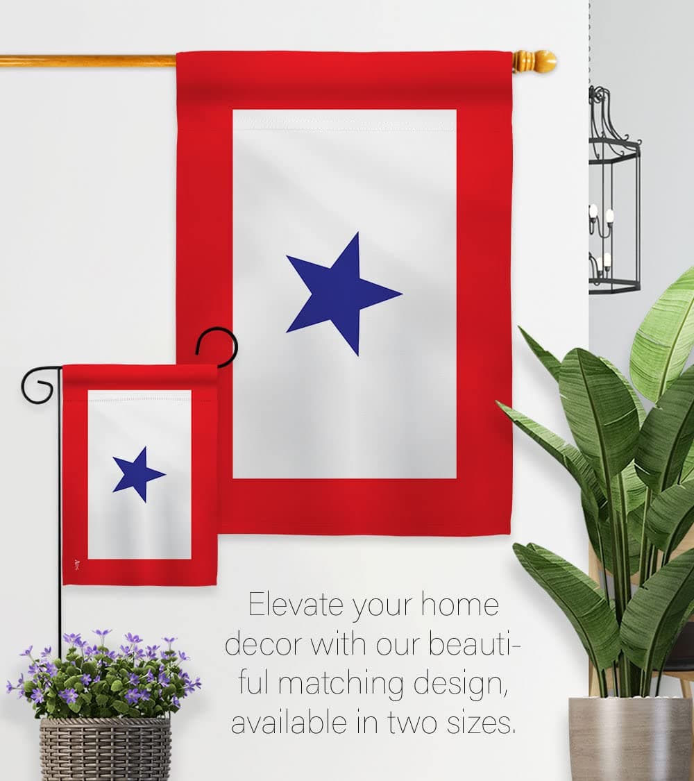 Blue Star Flag For Military Family Deployment With Pole Set Stand Outside House - Thumbnail 8