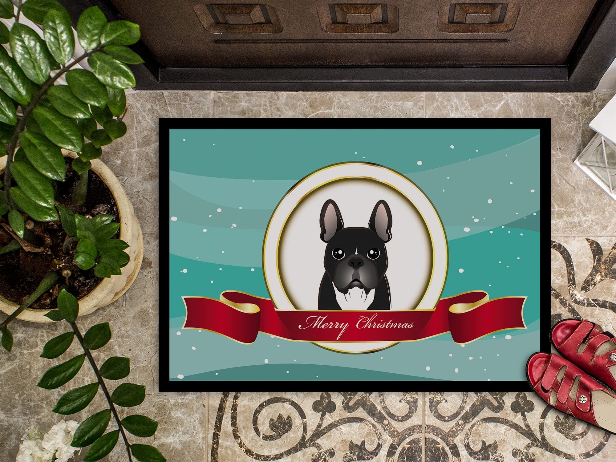 Caroline's Treasures BB1537MAT French Bulldog Merry Christmas Doormat 18x27 Fron - Thumbnail 3