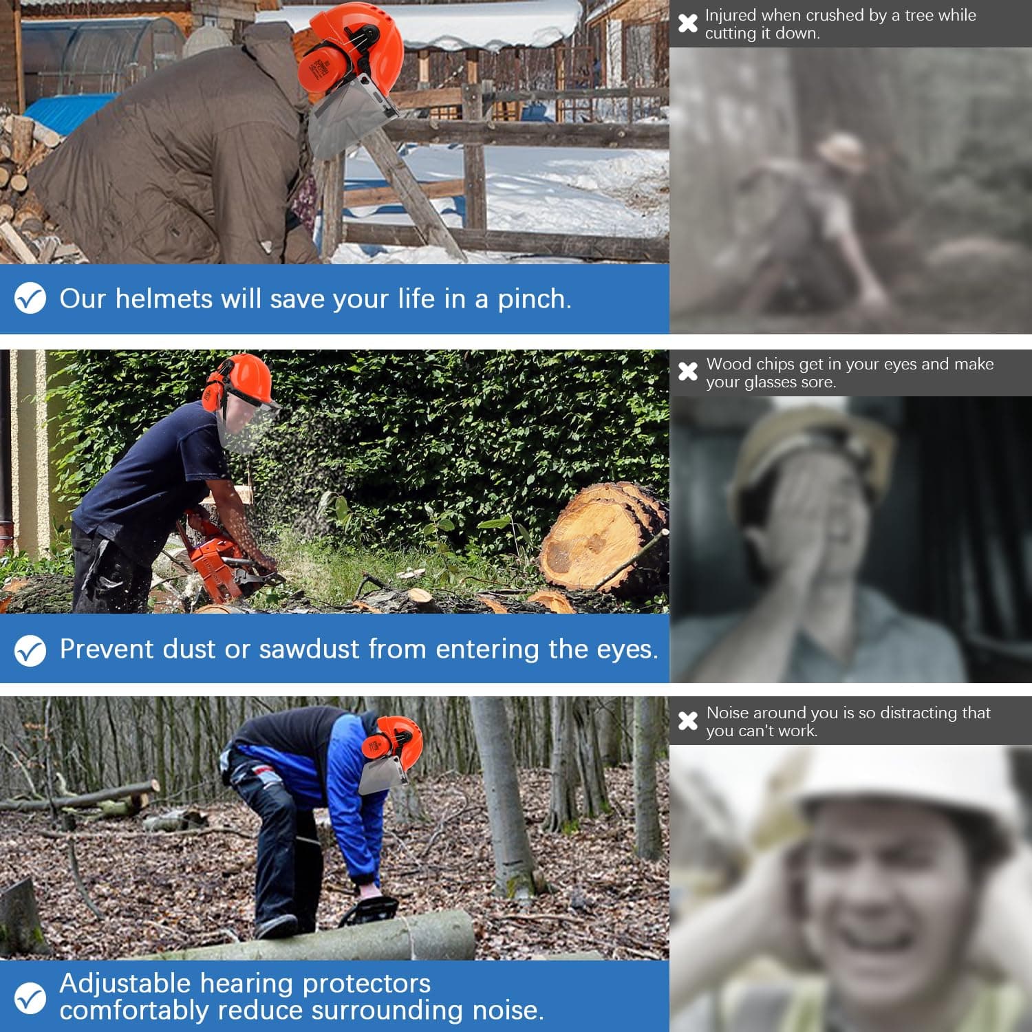 UM ULTRAMAXX 6-in-1 Chainsaw Helmet with Polycarbonate Clear Visor and Ear Muffs - Thumbnail 7