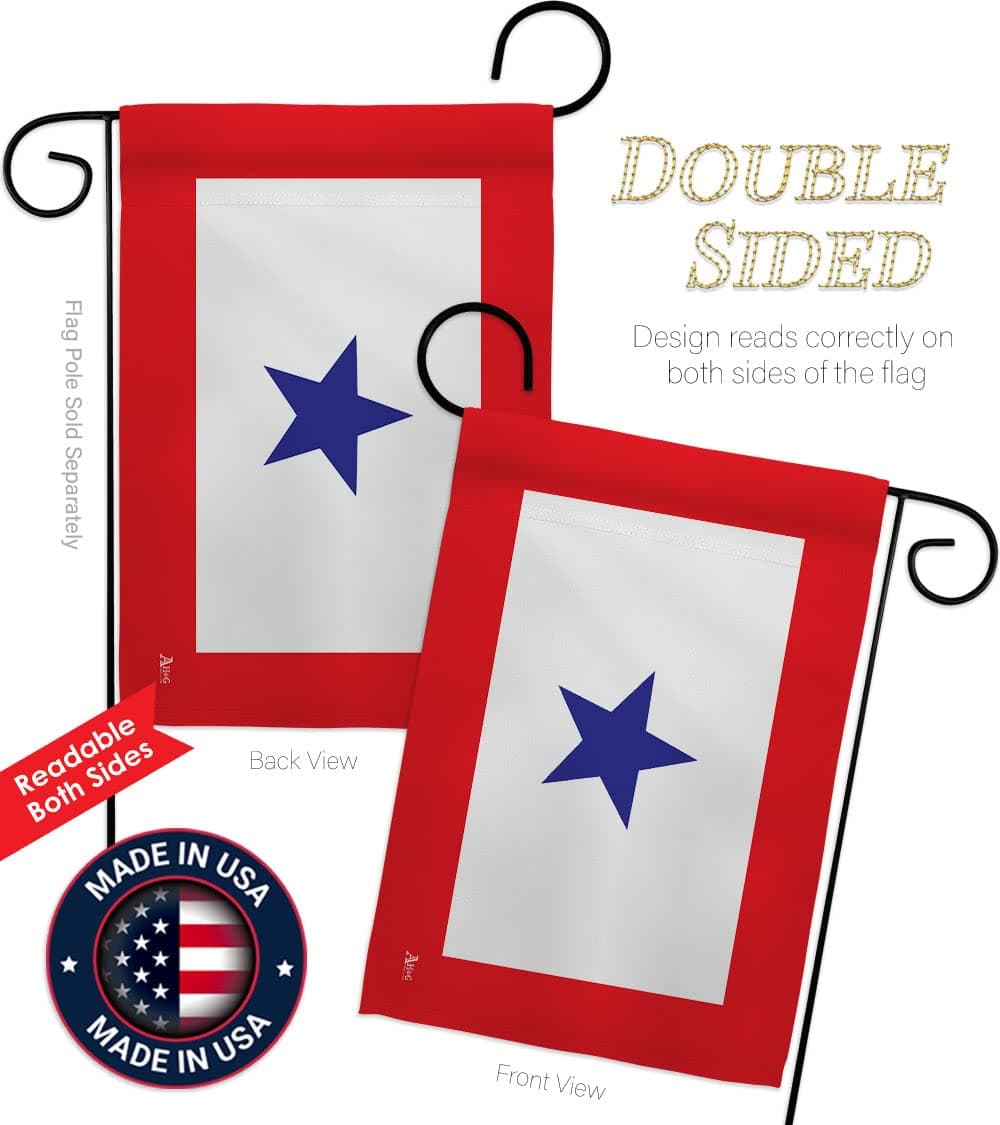 Blue Star Flag For Military Family Deployment With Pole Set Stand Outside House - Thumbnail 3