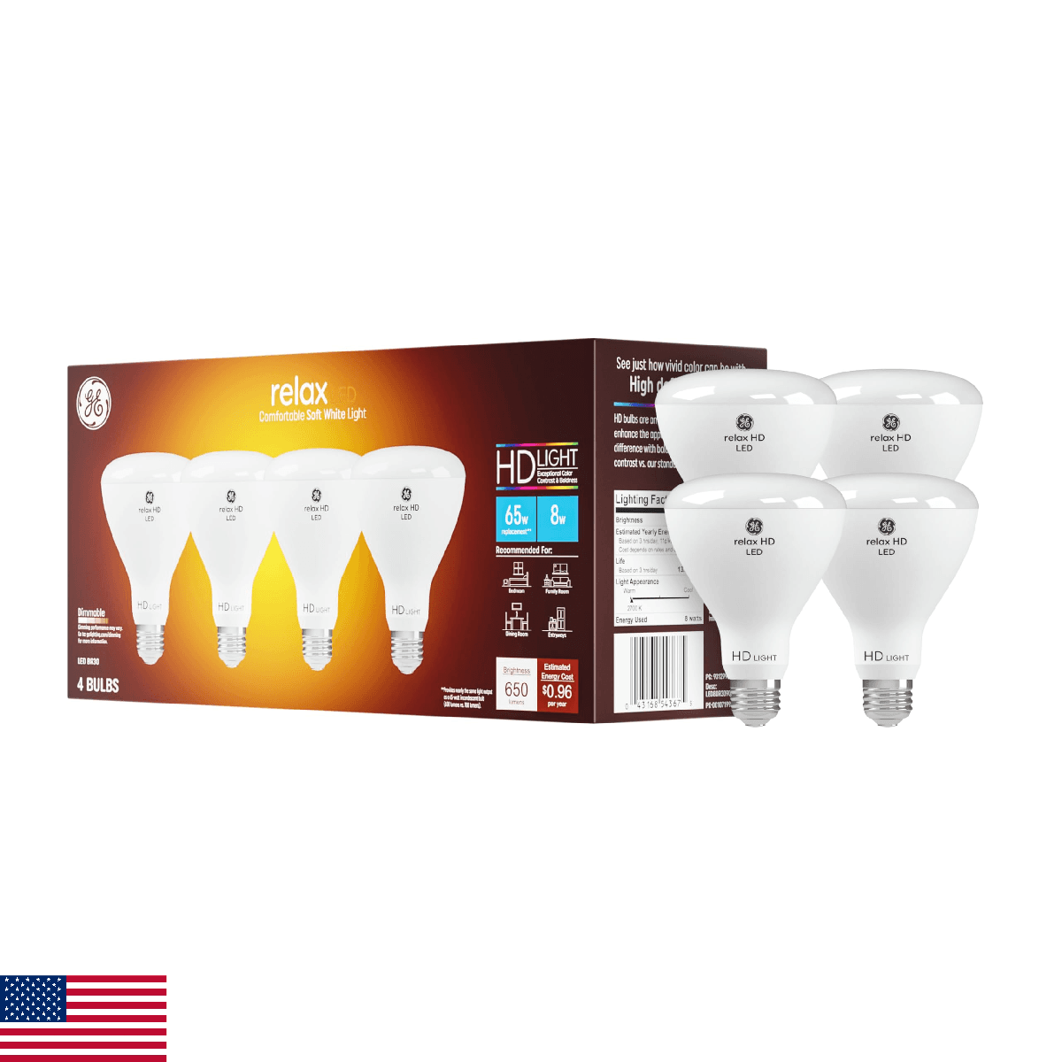 GE Relax LED 65W Soft White BR30 Indoor Floodlight Bulb (4-Pack) - Image 1