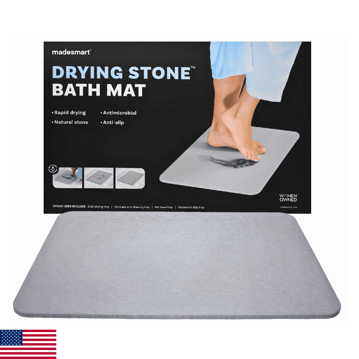Madesmart Stone Bath Mat Diatomaceous Earth Shower Mat Non-Slip Super Absorbent - Image 1