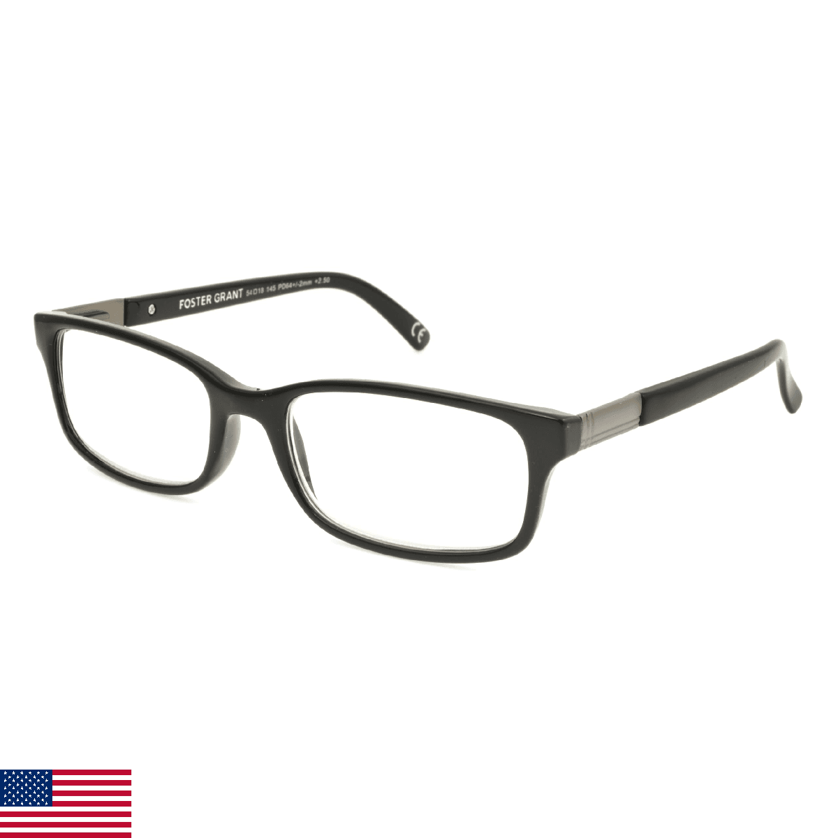 Foster Grant Men's Boston Rectangular Reading Glasses, Black/Transparent, 54 mm - Image 1