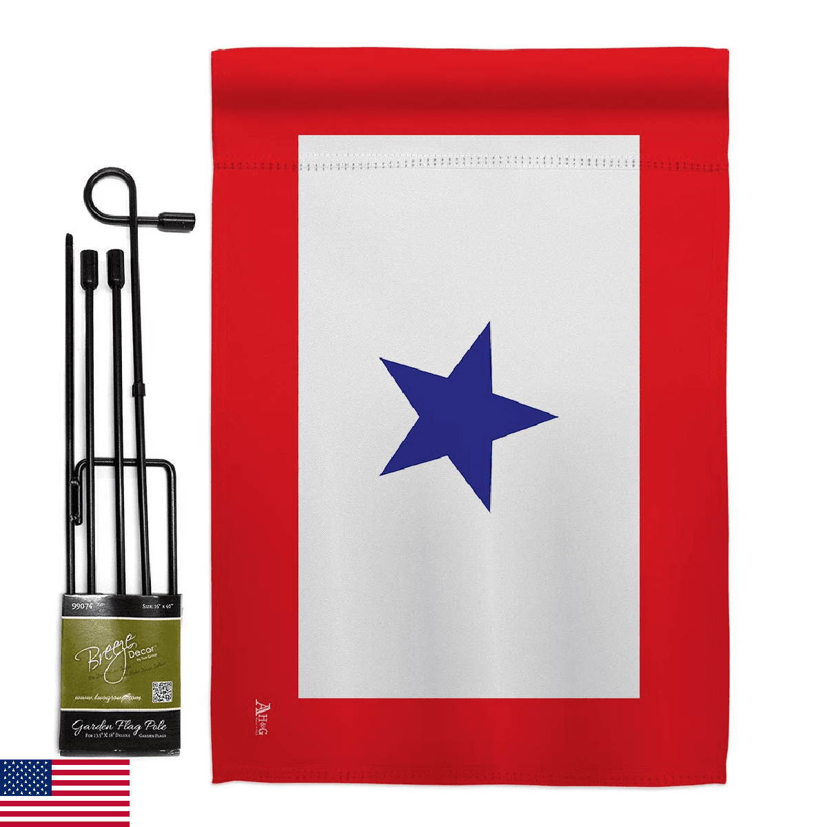 Blue Star Flag For Military Family Deployment With Pole Set Stand Outside House - Image 1