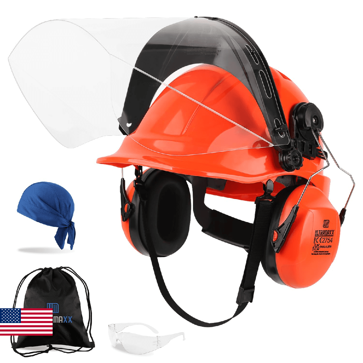 UM ULTRAMAXX 6-in-1 Chainsaw Helmet with Polycarbonate Clear Visor and Ear Muffs - Image 1
