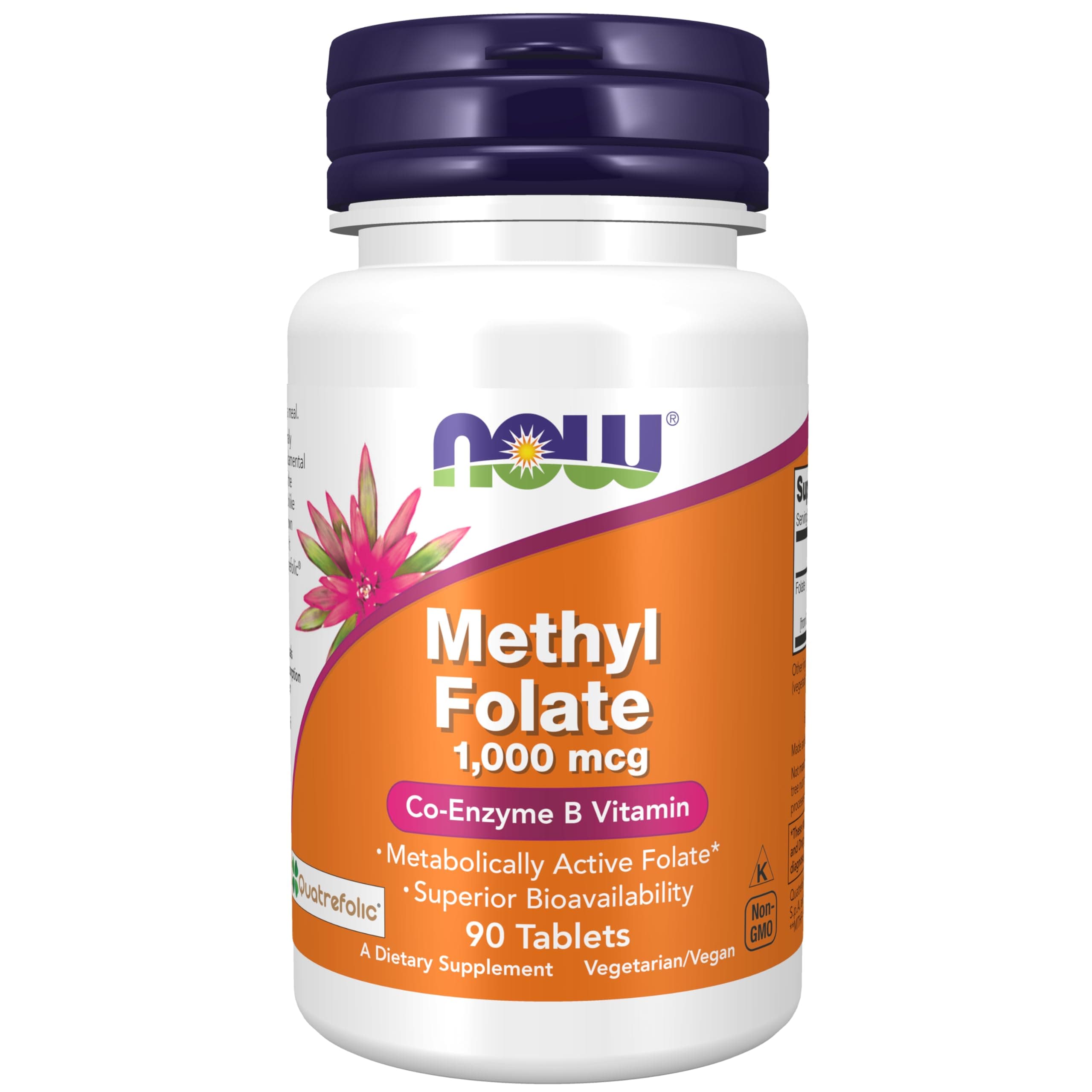 NOW Supplements Methyl Folate 1000mcg & L-Lysine 1000mg - 90/100 Tabs - Thumbnail 2