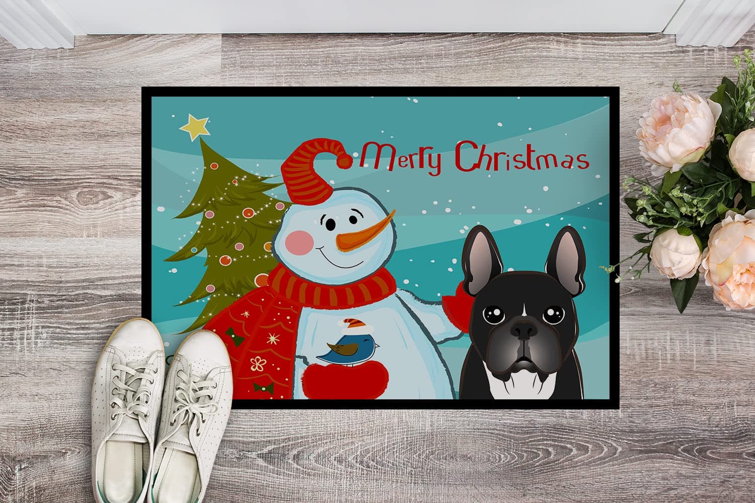 Caroline's Treasures BB1847MAT Snowman with French Bulldog Doormat 18x27 Front D - Thumbnail 2