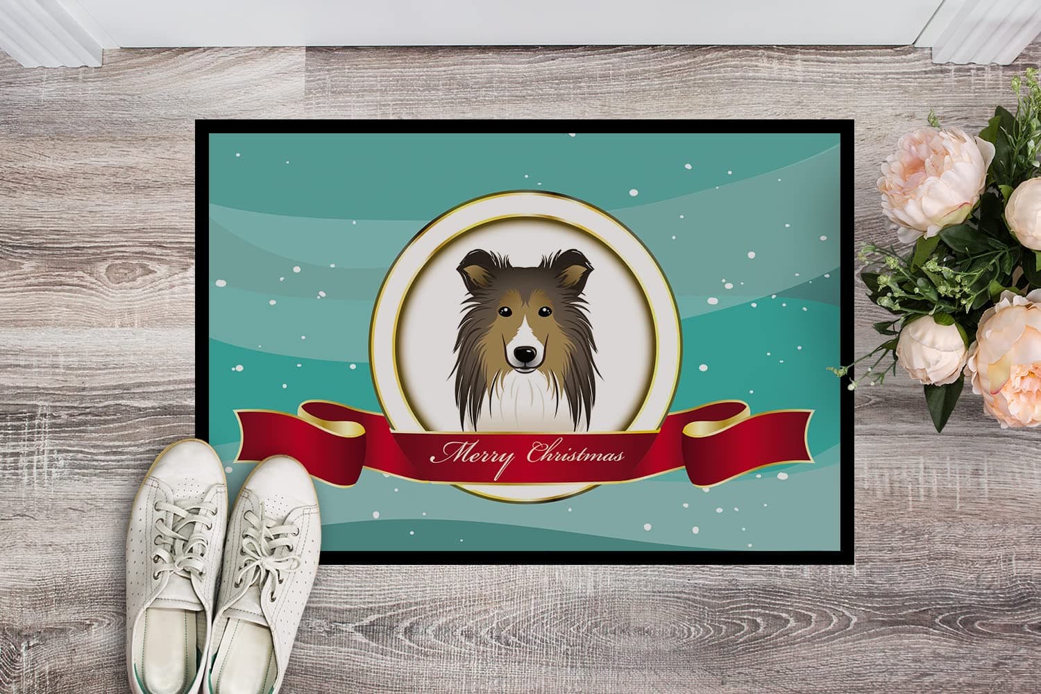 Caroline's Treasures BB1552JMAT Sheltie Merry Christmas Doormat 24x36 Front Door - Thumbnail 2