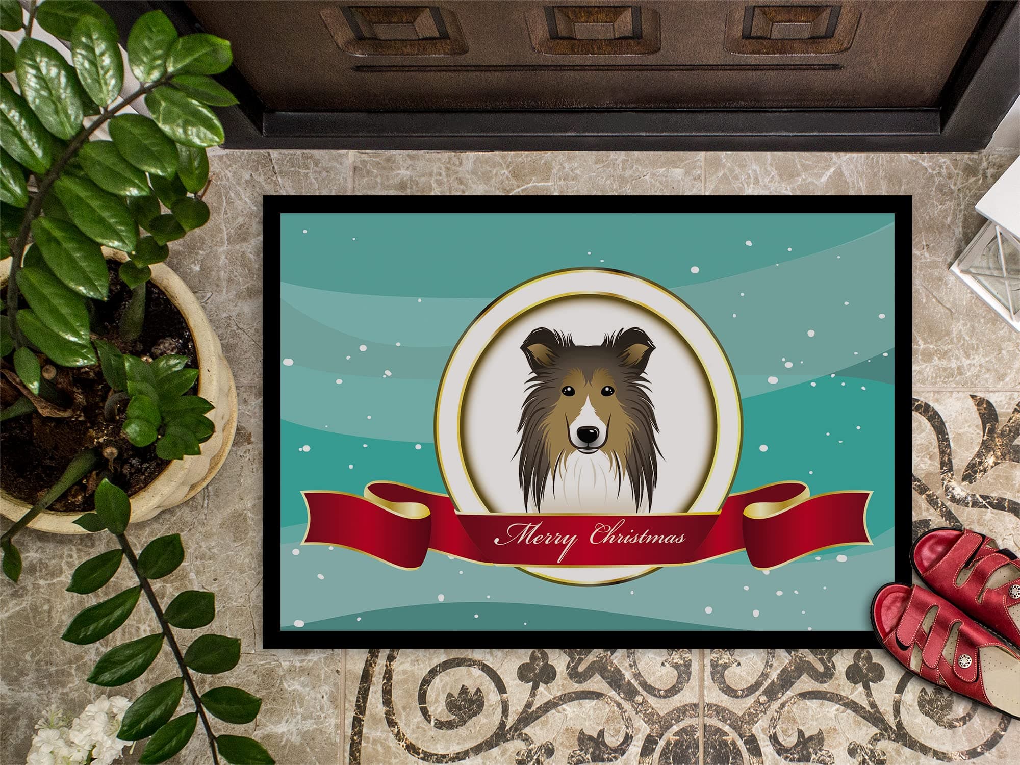Caroline's Treasures BB1552JMAT Sheltie Merry Christmas Doormat 24x36 Front Door - Thumbnail 3