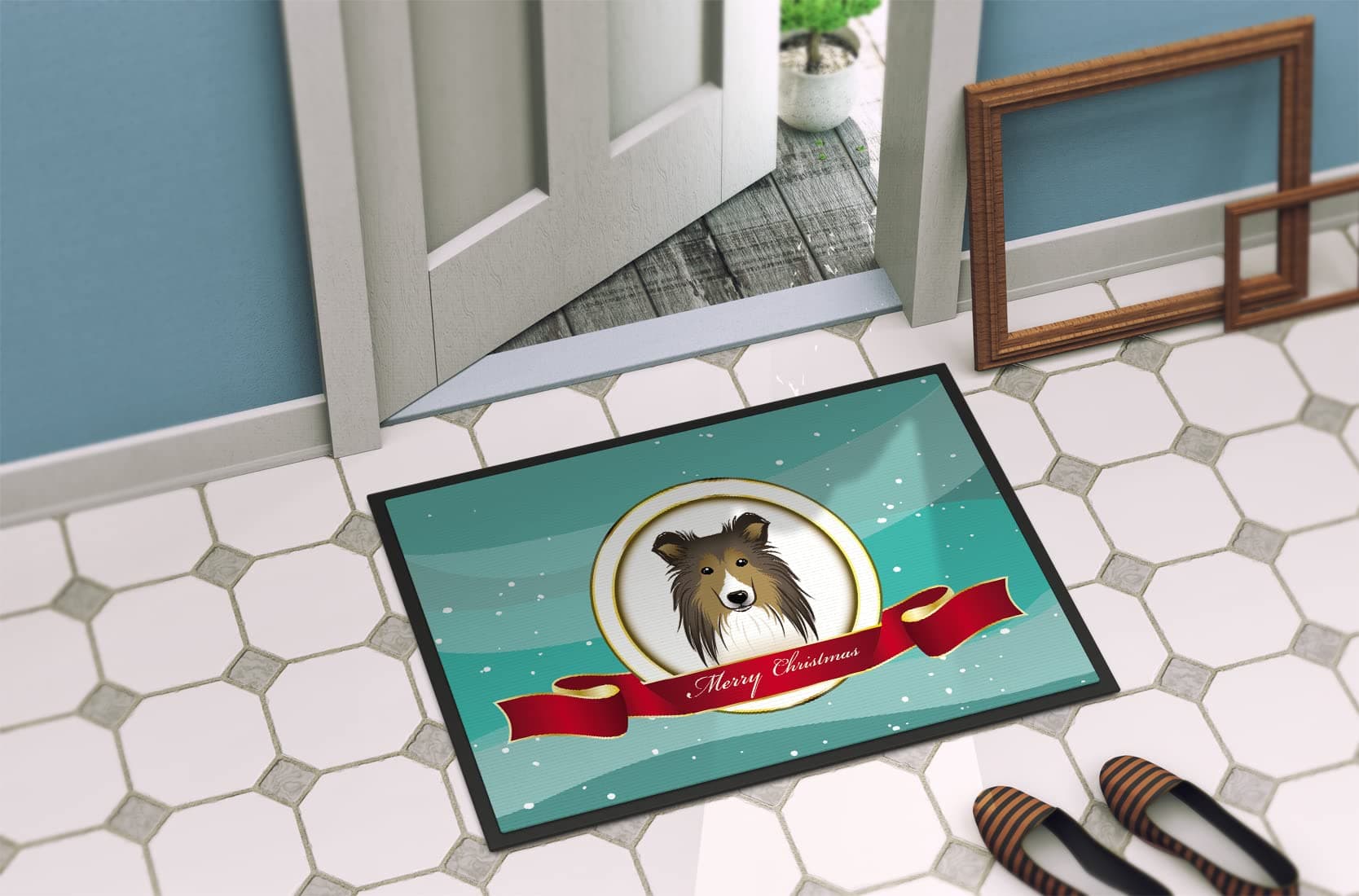 Caroline's Treasures BB1552JMAT Sheltie Merry Christmas Doormat 24x36 Front Door - Thumbnail 4