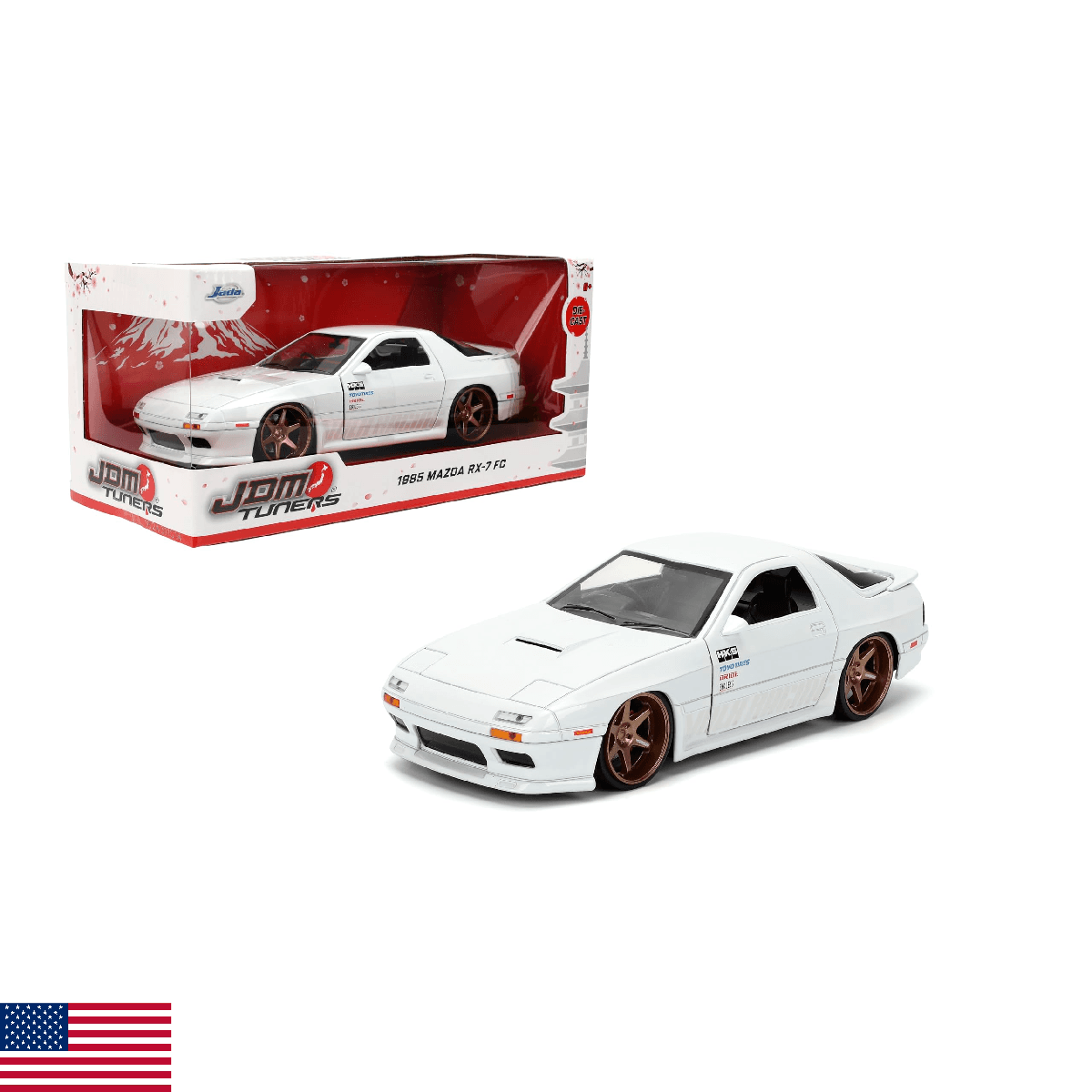 Jada Toys JDM Tuners 1:24 Scale Die-Cast 1985 Mazda RX-7 (FC) Volk Racing, Openi - Image 1