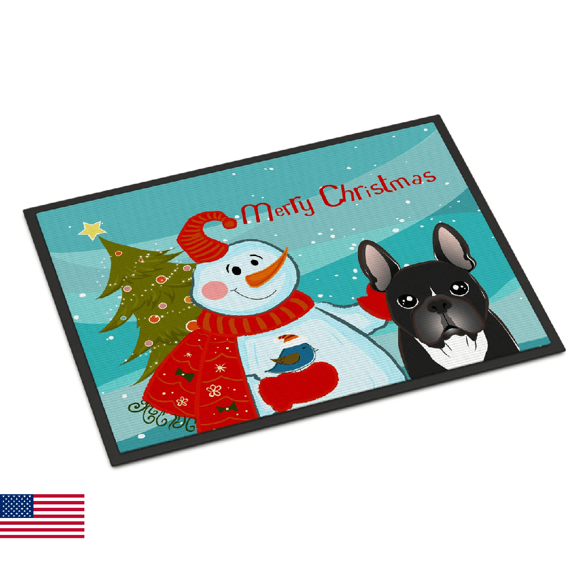 Caroline's Treasures BB1847MAT Snowman with French Bulldog Doormat 18x27 Front D - Image 1