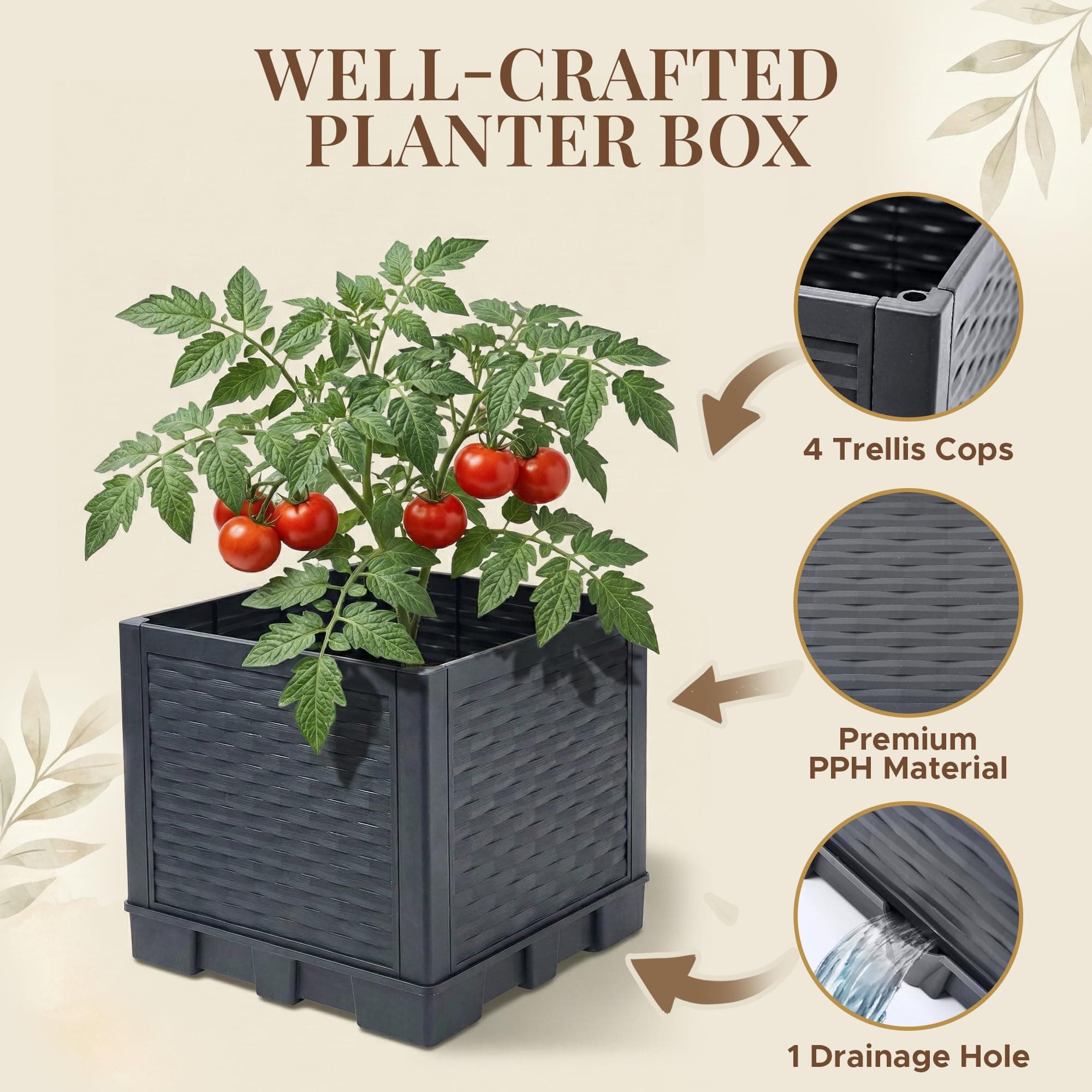 Growia 2-Pack 43" Self-Watering Tomato Planter w/ Trellis, Vertical Garden - Thumbnail 3