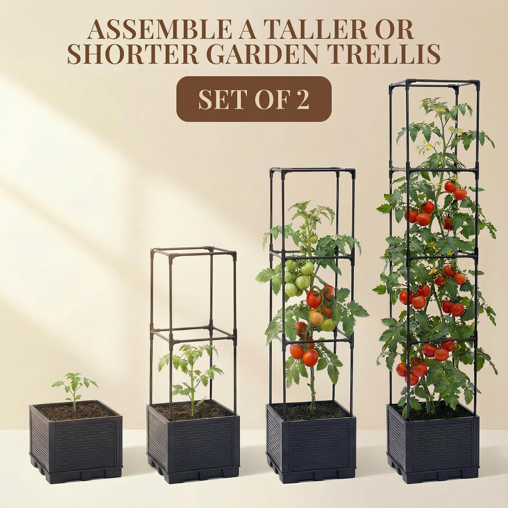 Growia 2-Pack 43" Self-Watering Tomato Planter w/ Trellis, Vertical Garden - Thumbnail 4