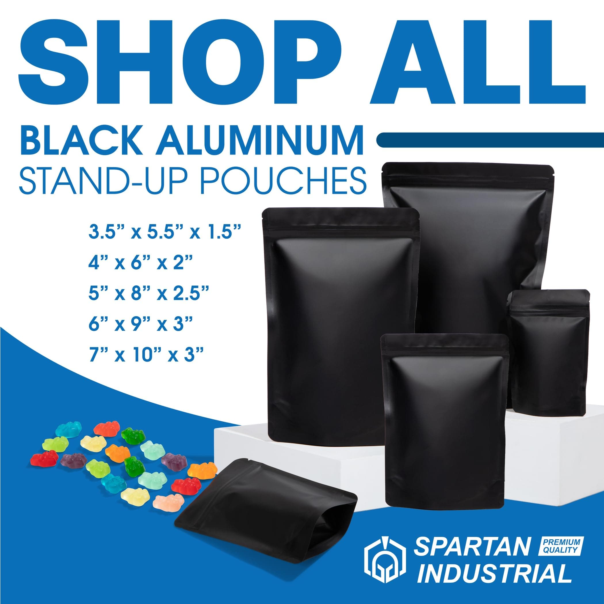 Spartan Industrial 3.5x5.5 Matte Black Stand-Up Mylar Bags 1000 Pack Small Smell - Thumbnail 8