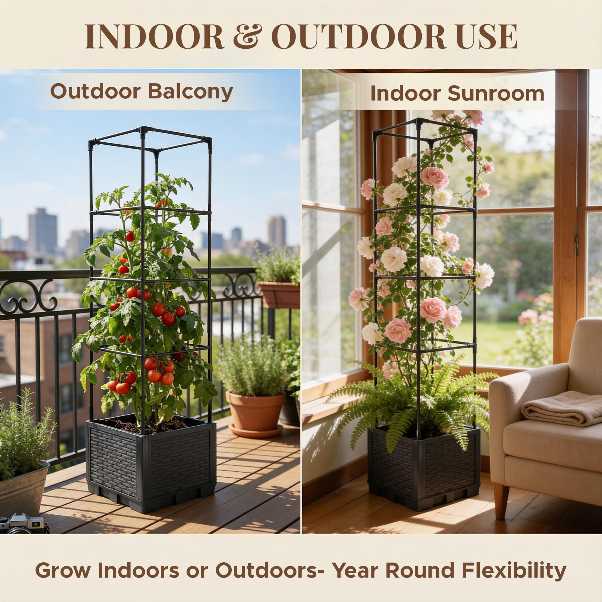 Growia 2-Pack 43" Self-Watering Tomato Planter w/ Trellis, Vertical Garden - Thumbnail 6