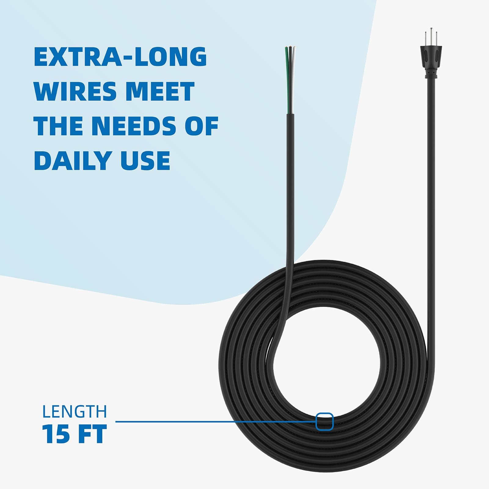 15ft 14 Gauge 3 Prong Heavy Duty Replacement Power Supply Cord Cable - Heavy Dut - Thumbnail 2