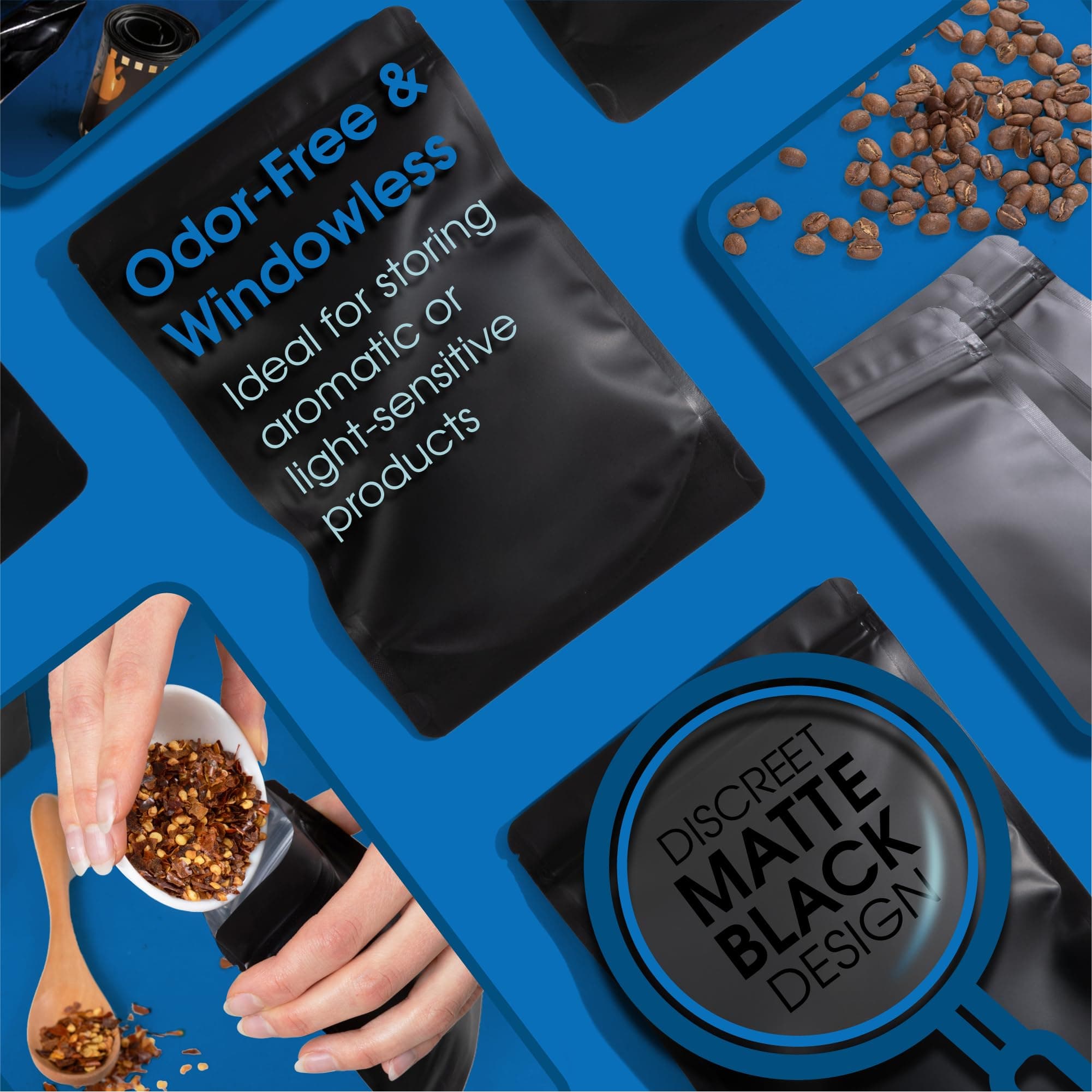 Spartan Industrial 3.5x5.5 Matte Black Stand-Up Mylar Bags 1000 Pack Small Smell - Thumbnail 7