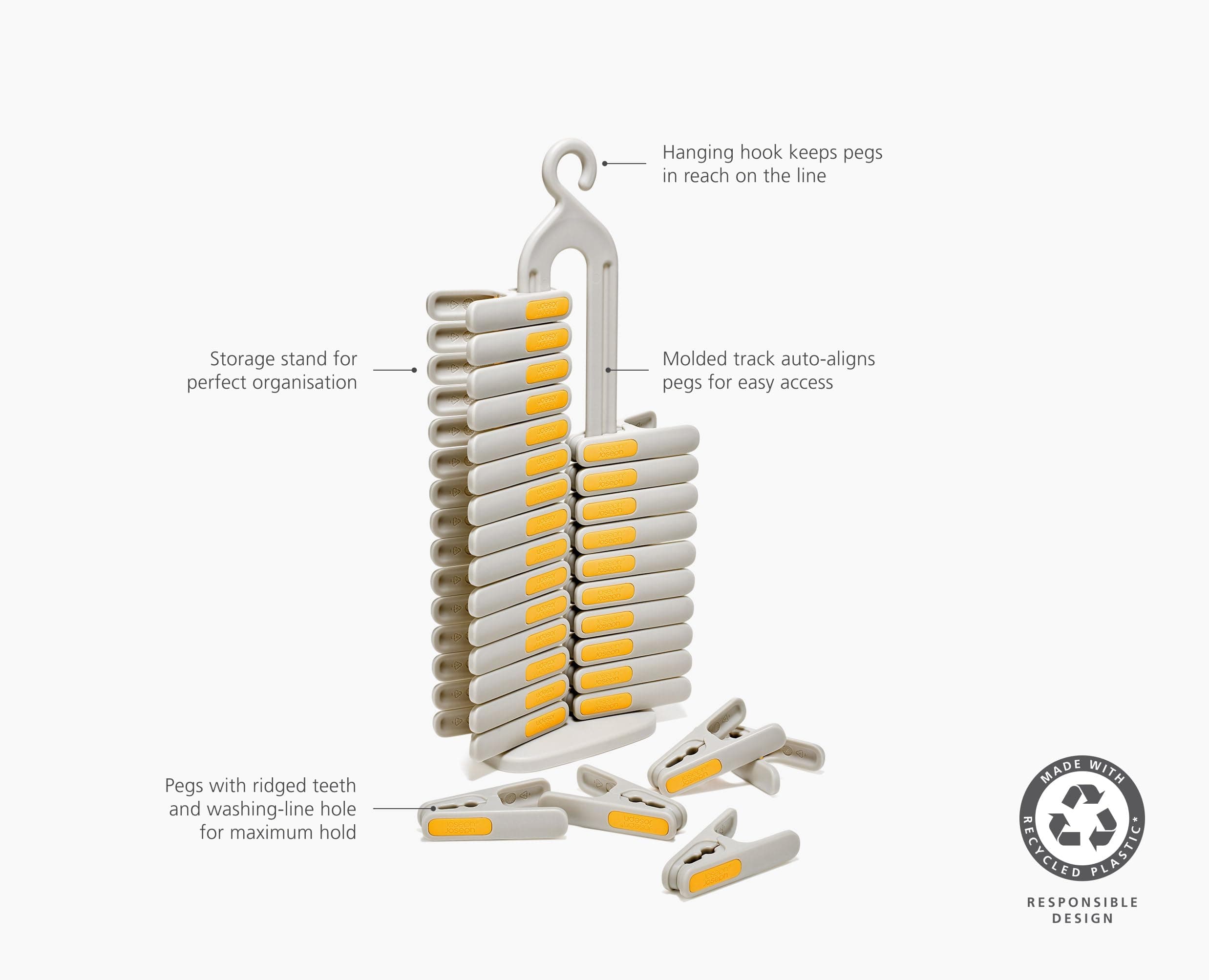 Joseph Joseph PegStore 30-Piece Clothes Pin Set with Storage Stand, Durable and - Thumbnail 5