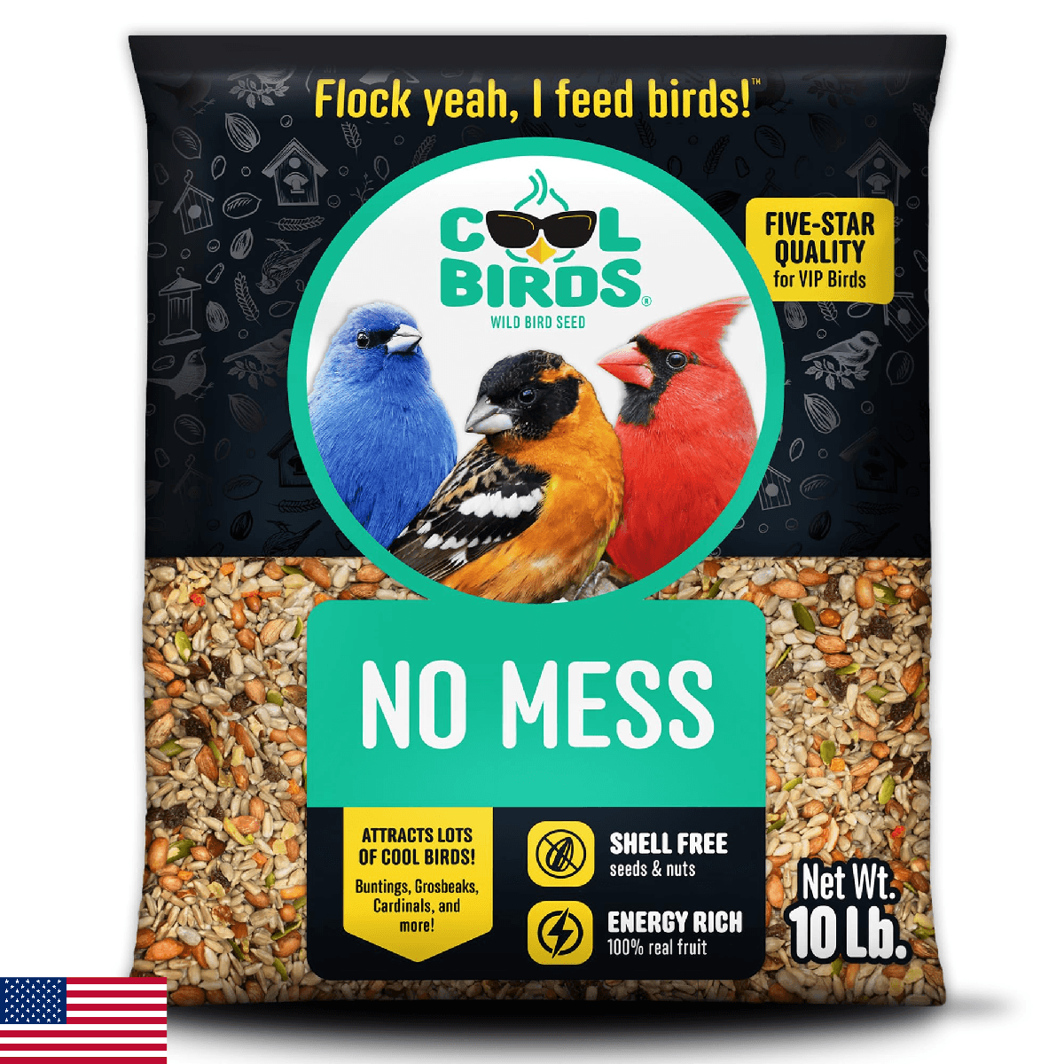 Cool Birds No Mess with Fruit Wild Bird Seed – 10 lb. 100% Edible Shell-Free Ble - Image 1
