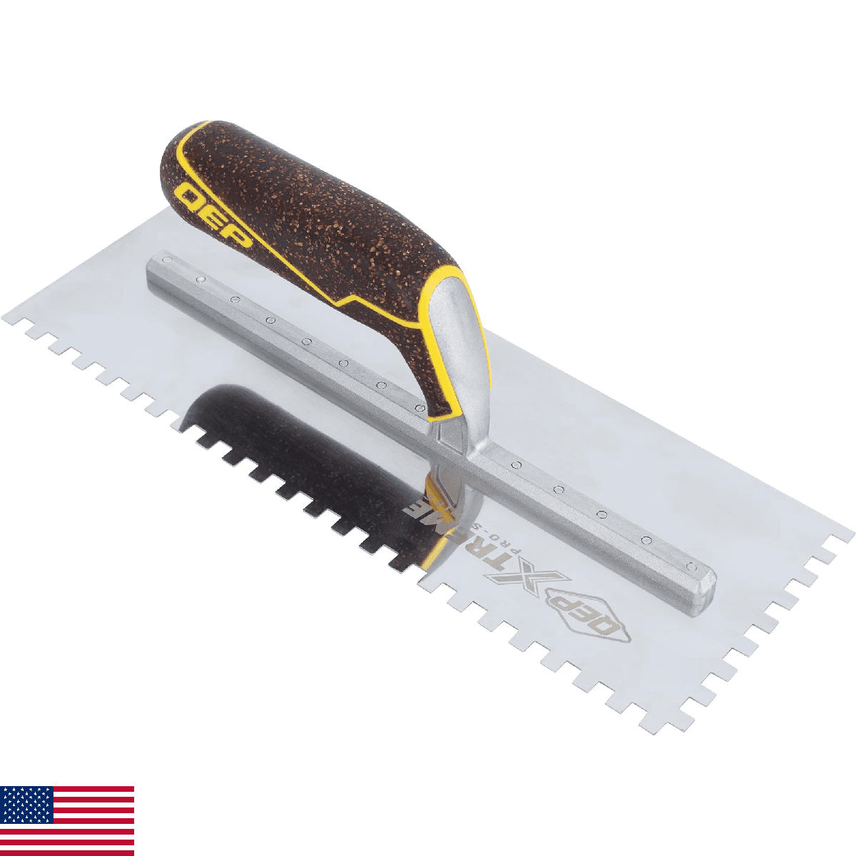QEP Xtreme Cork Handle Stainless Steel Trowel Square Notch 1/4" x 1/4" x 1/4" - Image 1