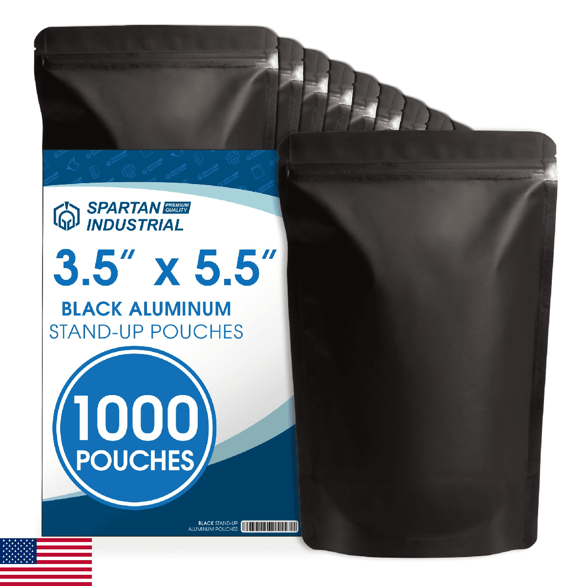 Spartan Industrial 3.5x5.5 Matte Black Stand-Up Mylar Bags 1000 Pack Small Smell - Image 1
