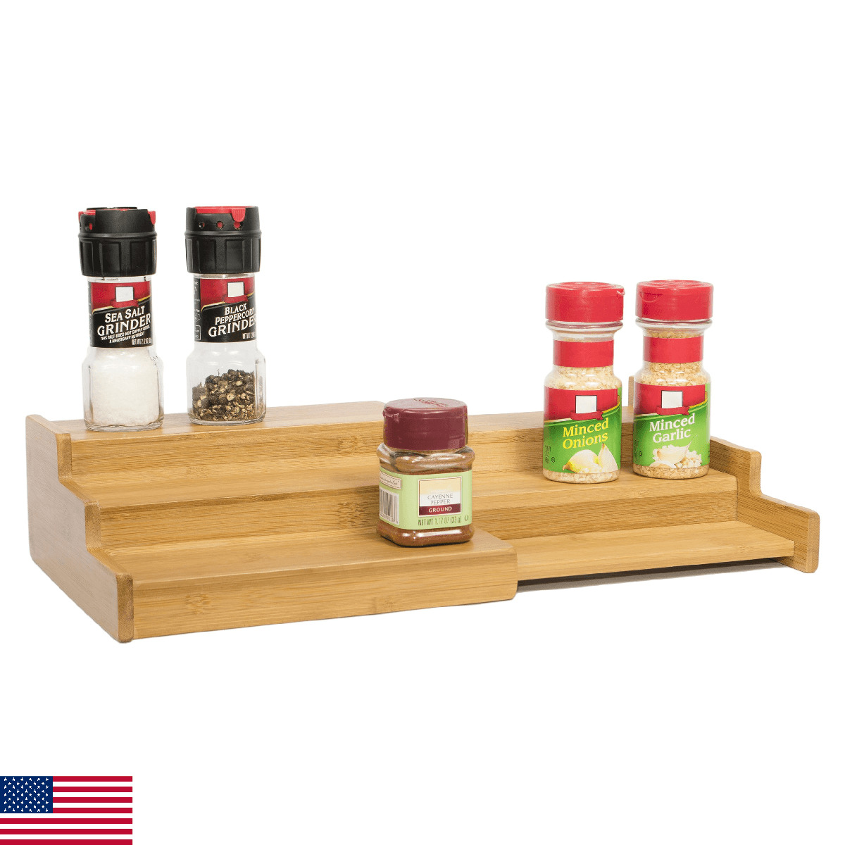Trademark Innovations Bamboo Expandable 3-Tier Spice Rack and Cabinet Organizer, - Image 1