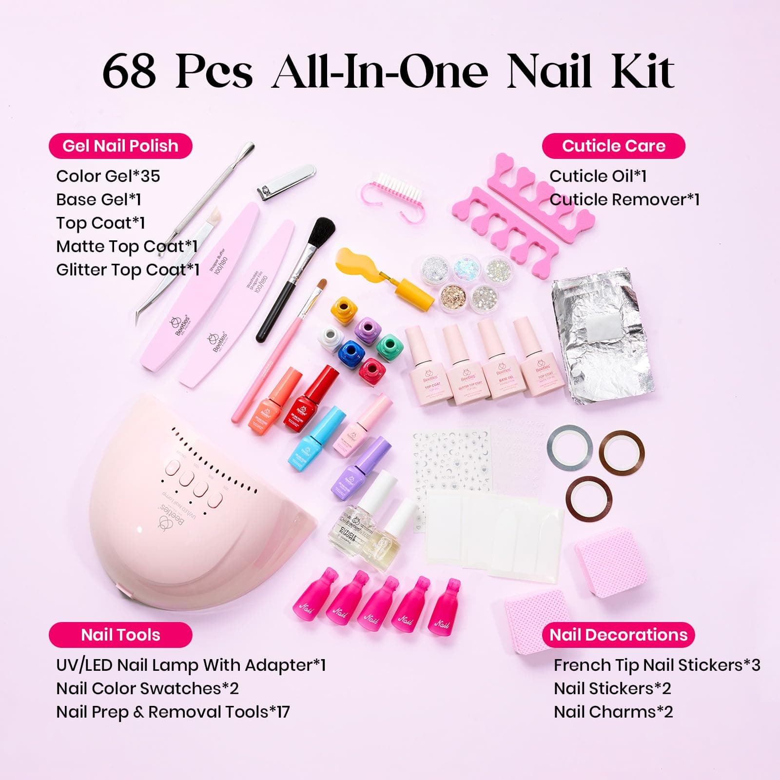 Beetles Gel Nail Polish Kit with U V Light -35 Colors Valentines Gel Polish Set - Thumbnail 3